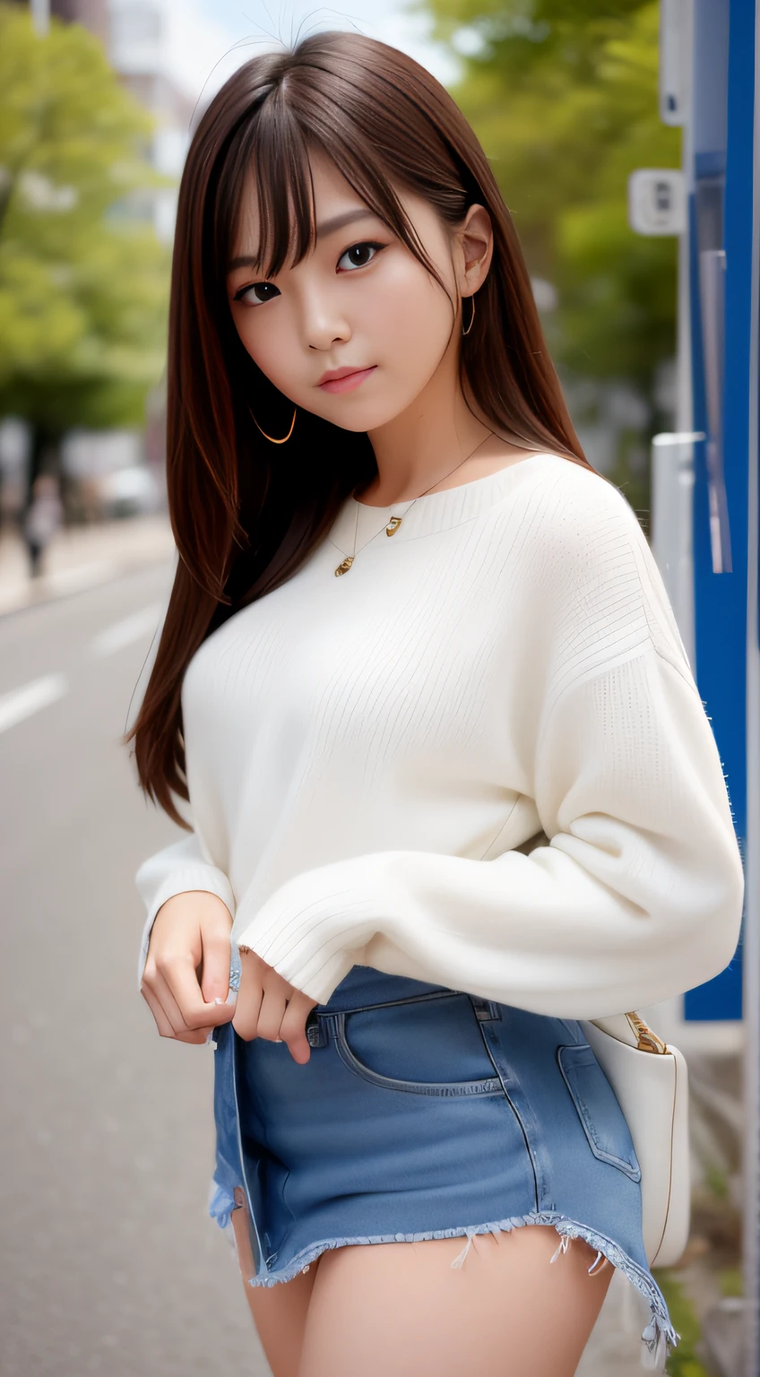 a young woman wearing white, in the style of samyang af 14mm f/2.8 rf, dark gray and light brown, realistic impression, bright luster, romantic charm, light red and light gray, soft yet vibrant