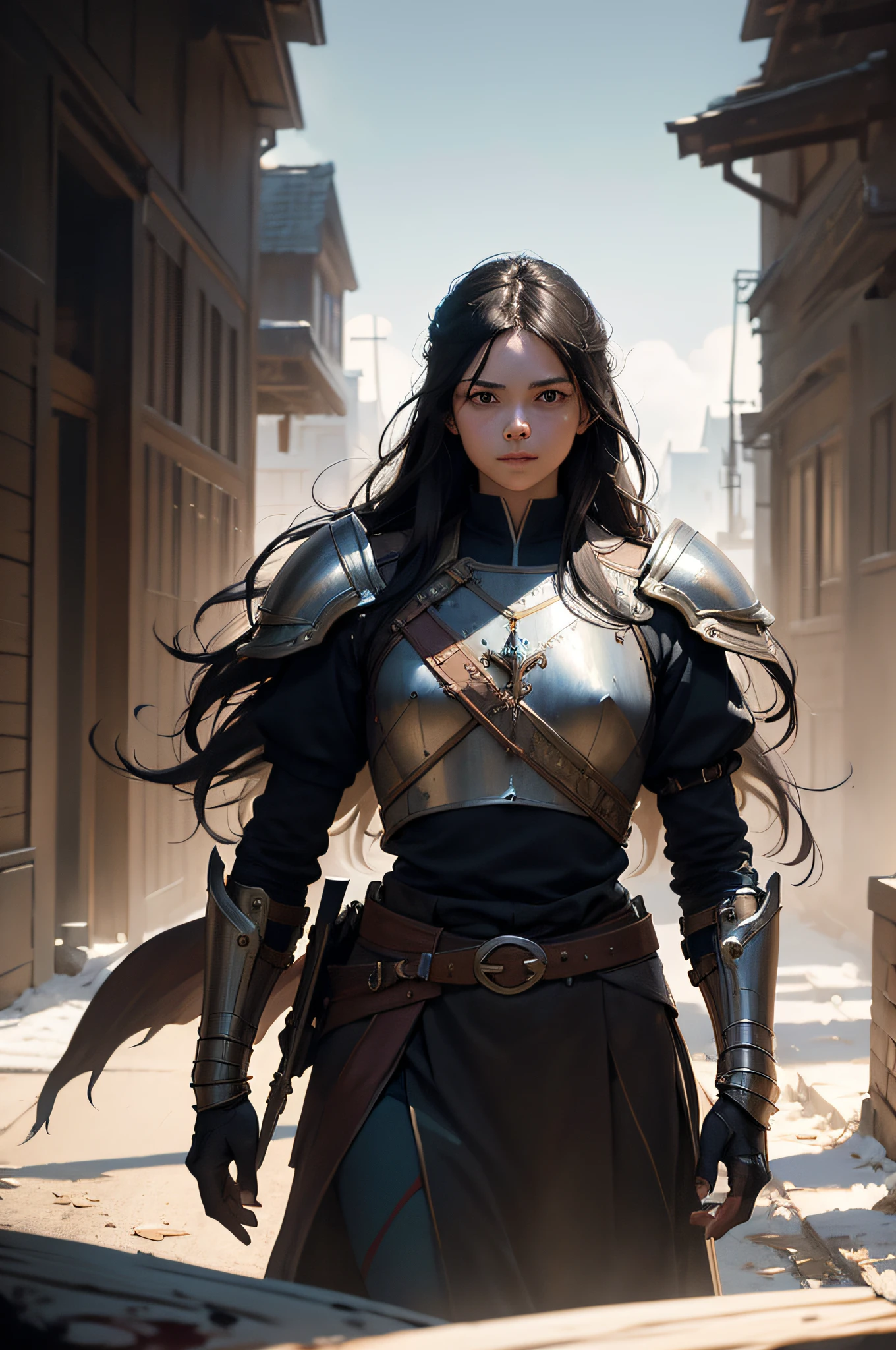 (extremely detailed CG unity 8k wallpaper), full shot body photo of the most beautiful artwork in the world, medieval armor, professional majestic oil painting by Ed Blinkey, Atey Ghailan, Studio Ghibli, by Jeremy Mann, Greg Manchess, Antonio Moro, trending on ArtStation, trending on CGSociety, Intricate, High Detail, Sharp focus, dramatic, photorealistic painting art by greg rutkowski, epic, heroic, grand, fantasy