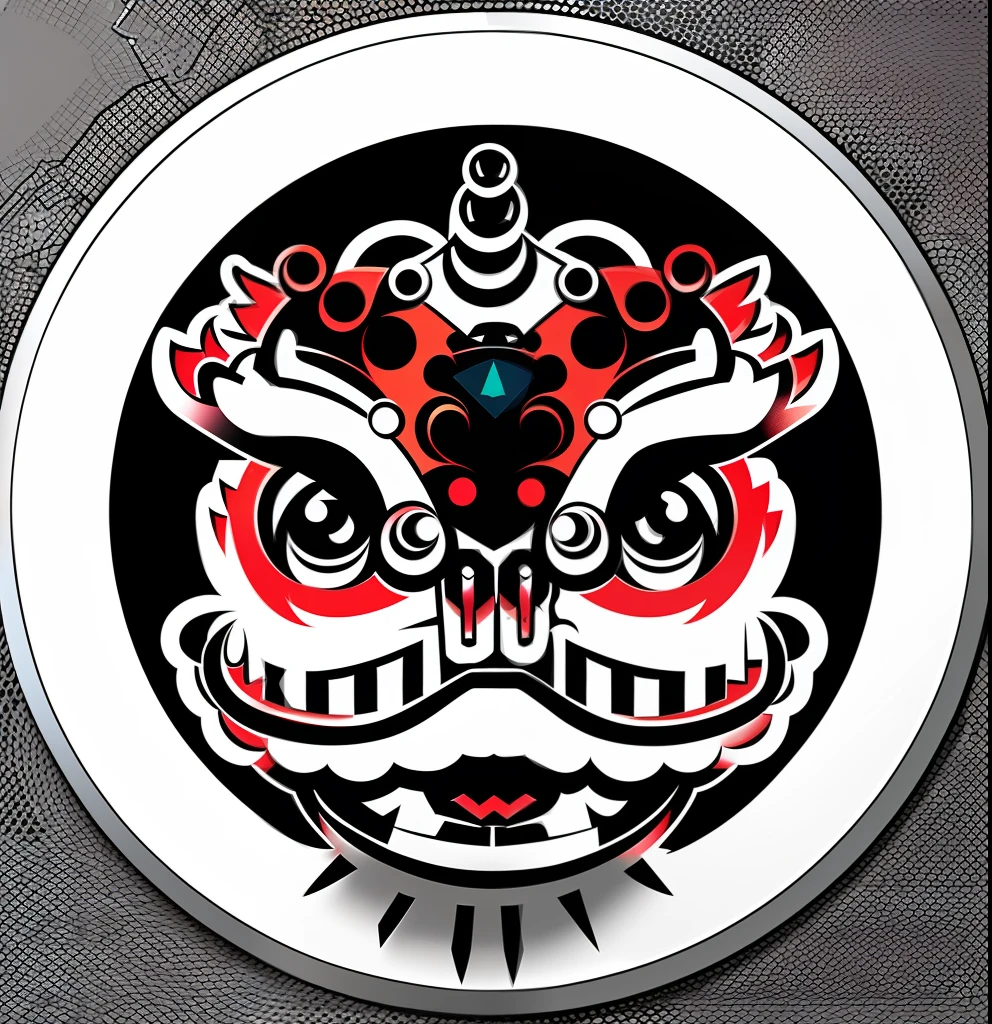 a sticker，black and white and red，vectorial art