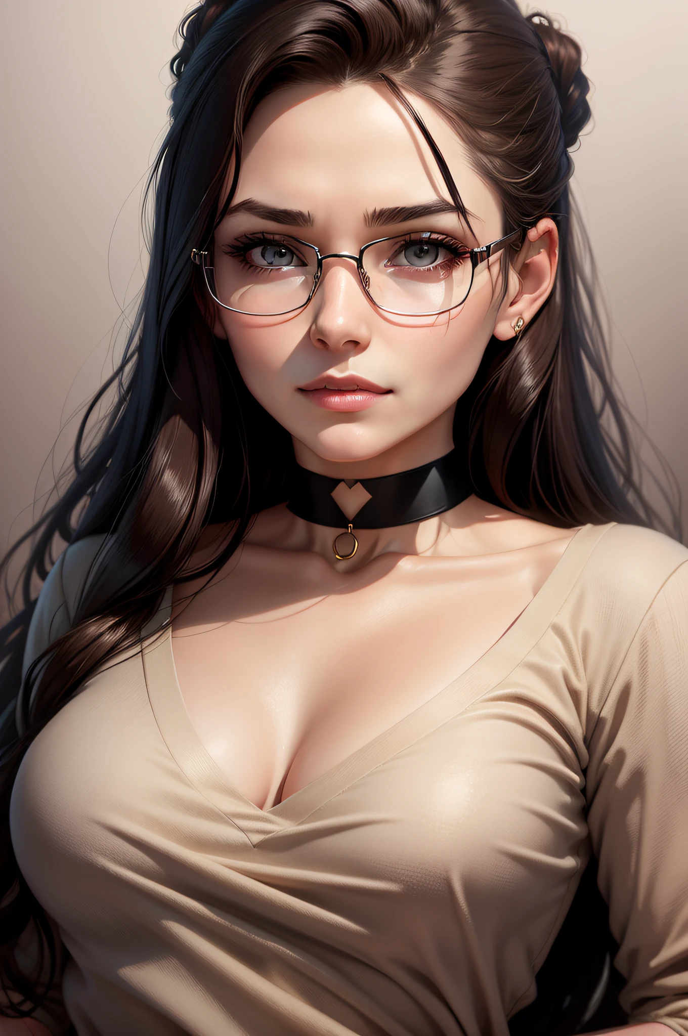 master part, CG de alta qualidade, anime, illustration, best quality, 1girl, limite, slavery, beautiful face, Rosto detalhado, cowboy shot, Dokkaebi, 1girl, sozinho, Olhando para o Viewer,  cabelos pretos, pigtail, glasses, luvas pretas, belt, Pants, olhos negros, twin braids, cabelos estriados, black headwear, Bodysuit, black pants, Round Eyewear, Bodysuit preto, gorro, hair behind ear,