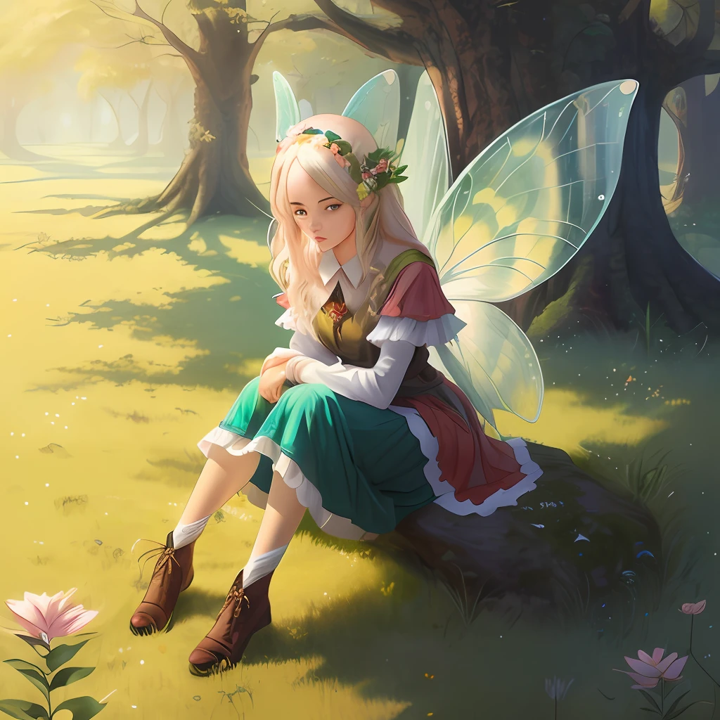 Menina anime sentada em uma rocha em uma floresta com asas de fada, Retrato de uma fada, Retrato da fada, fada bonita, estilo de arte de fantasia, Arte no estilo de Guweiz, fairy aesthetics, bela arte de fantasia, Fada, fadas cgsociety, Retrato da princesa da fada, realistic fantasy illustration, painting digital adorable, arte de conto de fadas, fada da floresta