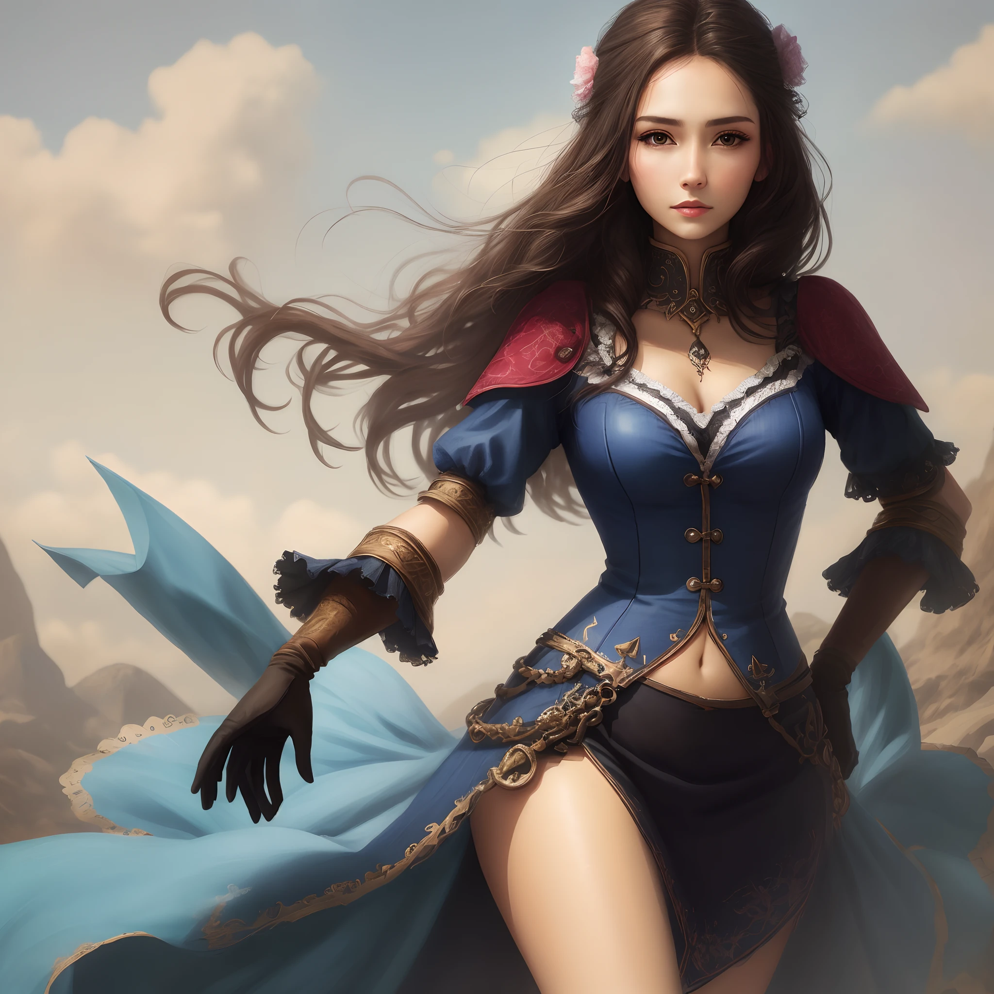 painting of a woman sitting on a ledge by a river, stylized urban fantasy artwork, graphic artist magali villeneuve, fantasy genre portrait, inspired by Magali Villeneuve, beautiful character painting, rpg book portrait, beautiful fantasy art, epic fantasy art portrait, realistic fantasy painting, andreas rocha style, beautiful digital artwork, fantasy book illustration, very beautiful fantasy art --auto --s2