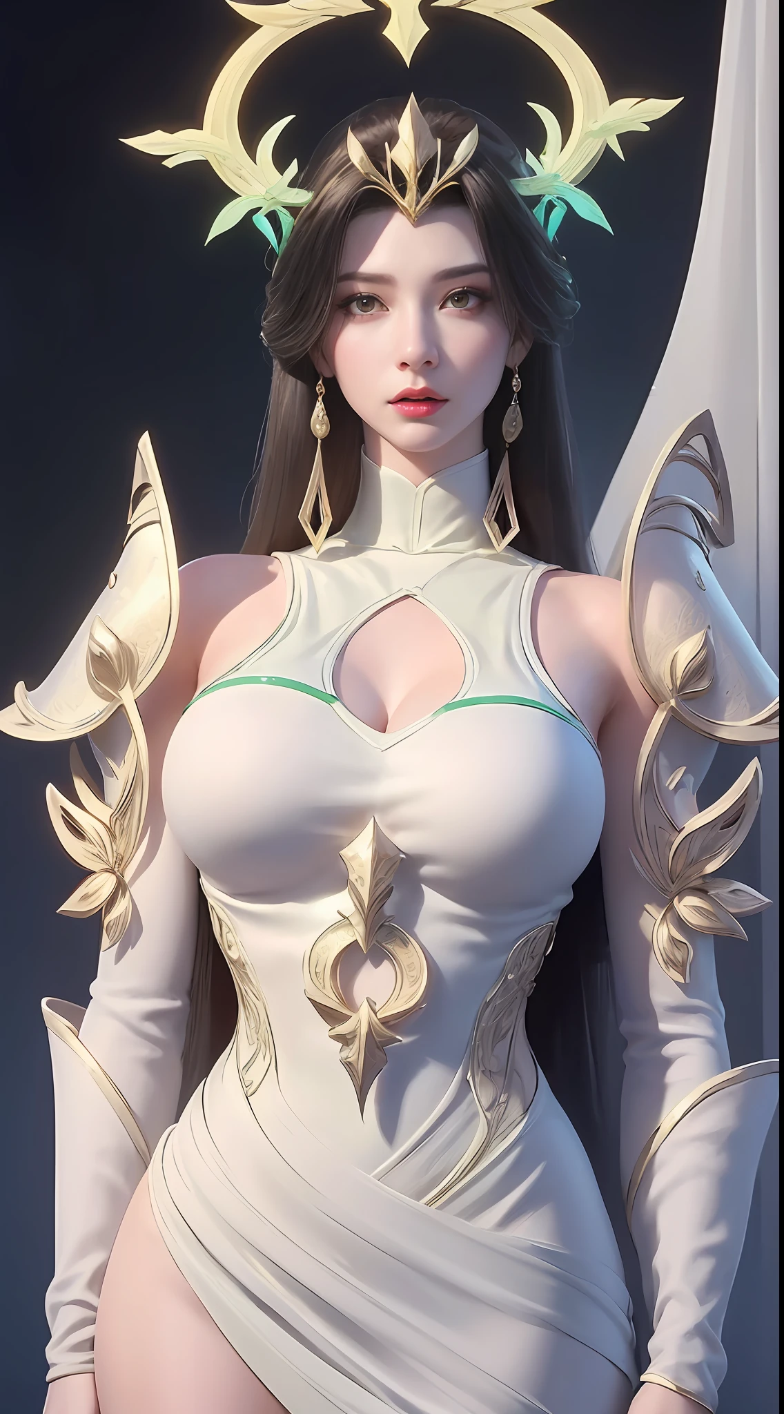 1 very beautiful queen medusha in hanfu dress, thin silk shirt with many yellow motifs, black lace top, long hair dyed black, beautiful hair jewelry, pretty face pretty and cute, perfect face, earring jewelry, head and hair jewelry, antique jewelry, big red eyes, sharp eye makeup, meticulous makeup eyelashes, thin eyebrows, nose tall, pretty red lips, no smile, pursed lips, rosy cheeks, breast augmentation, wide breasts, (huge breasts), well-proportioned breasts, slim waist, mesh stockings with black lace, Chinese hanfu style, fictional art patterns, colors vivid and realistic, RAW photos, realistic photos, ultra-high quality 8k surreal photos, cool photos, (virtual lighting effects: 1.8), 10x pixels, magic effects (background): 1.8), super detailed eyes, beautiful girl body portrait, (full body:1.3), (standing:1.2), girl alone, (ancient hanfu background:1.2), looking directly at the audience, wide original photo, 8k quality, super sharp, detailed and clear picture best, detailed light background,