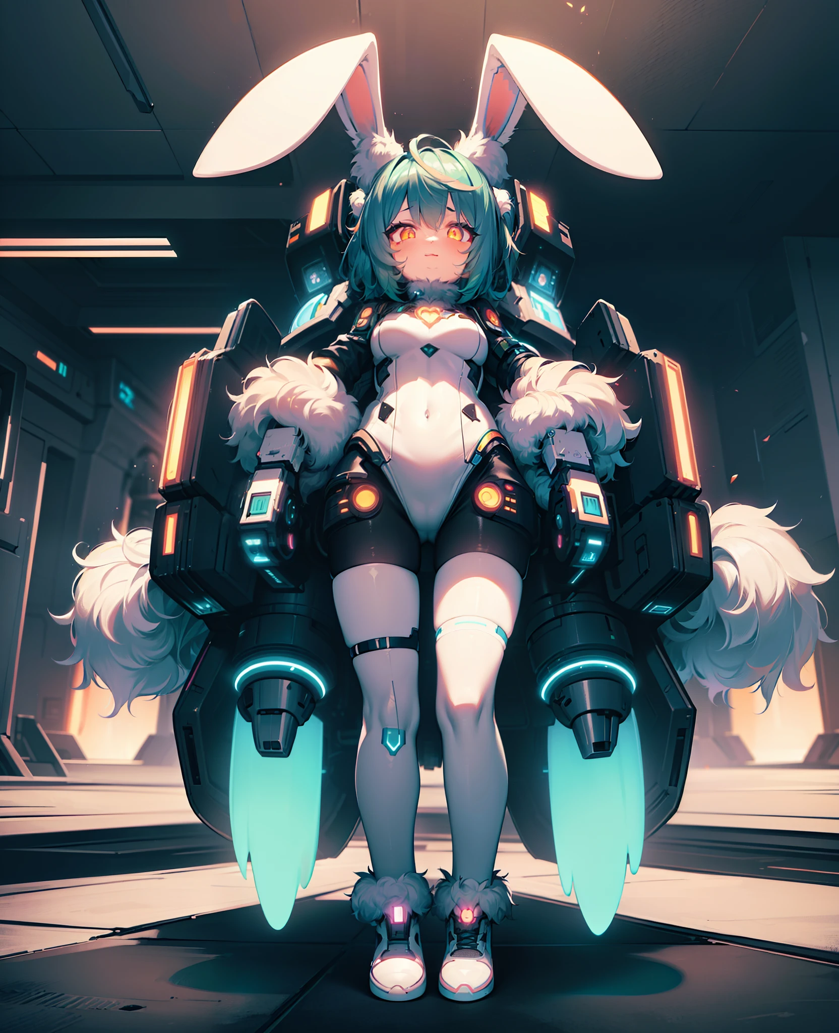 bunnytech , scifi, fluffy ,
1girl, tattoos, glowing tattoos, glowing eyes, colored glowing hair , full body, green hair,
kawaiitech, pastel colors, kawaii, cute colors,