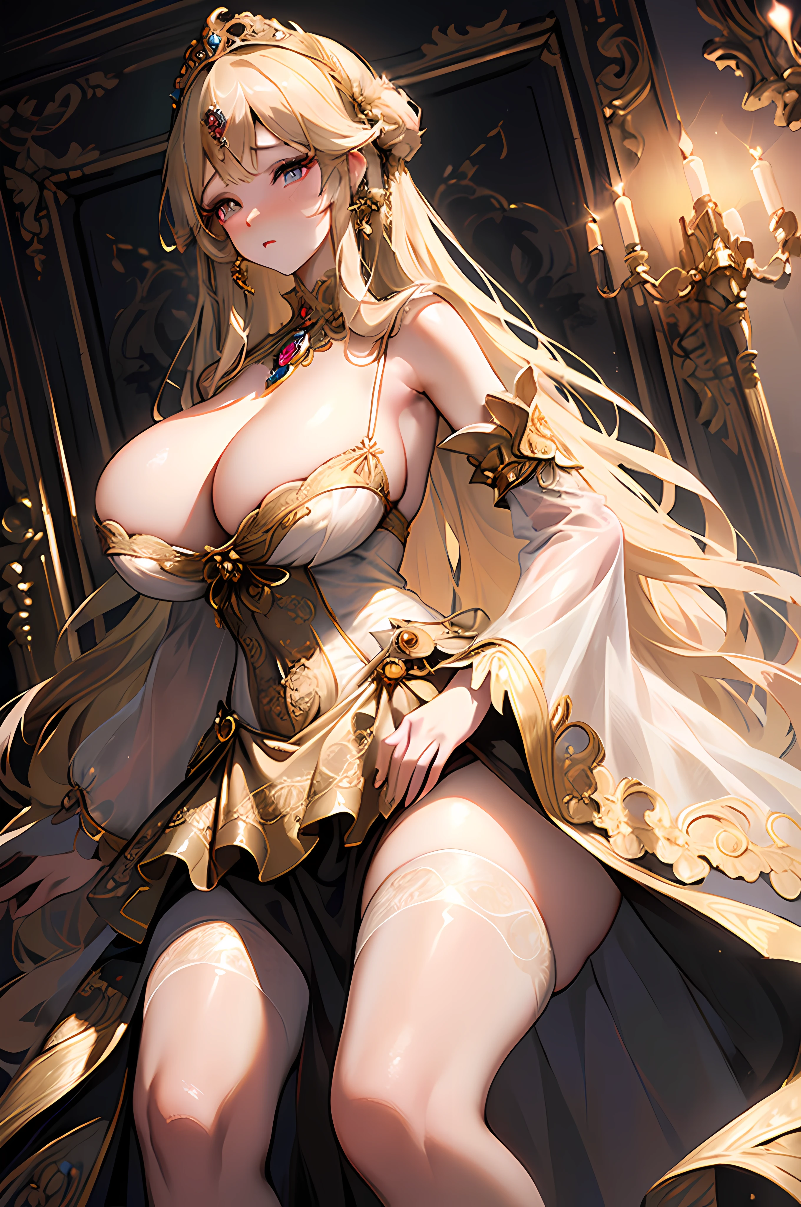 ((anime art style)),(Masterpiece),(Best quality), (Super detail),((Very delicate and beautiful)),(((Solo))),((full bodyesbian)),(((1 princess wearing a baroque dress,Wear it with a voluminous full-length skirt))),crinoline,((Standing in a baroque office)),Long trains,(Gorgeous gemstone jewelry),Detailed face and eyes,Jewel-like eyes,((Plenty of straight hair,Extremely plump Very long straight hair)),(Gorgeous embroidery and lace),(((huge tit,Long milk))),cleavage,Gorgeous corsage,See-through,Extremely gorgeous hair accessories,((Extremely gorgeous gemstone tiara with sparkling gold)),ornate ruffles,Beautiful embroidery,((Dynamic Angle)),view the viewer,(((baroque dress,Plump full-length lap skirt)))