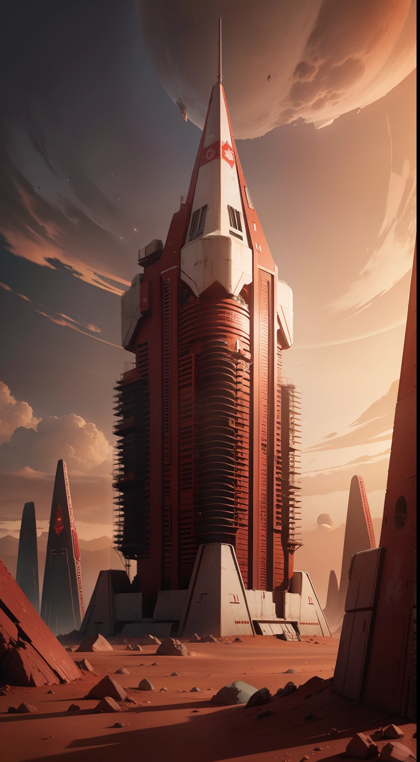 Mars base,Red stars,Sickle hammer