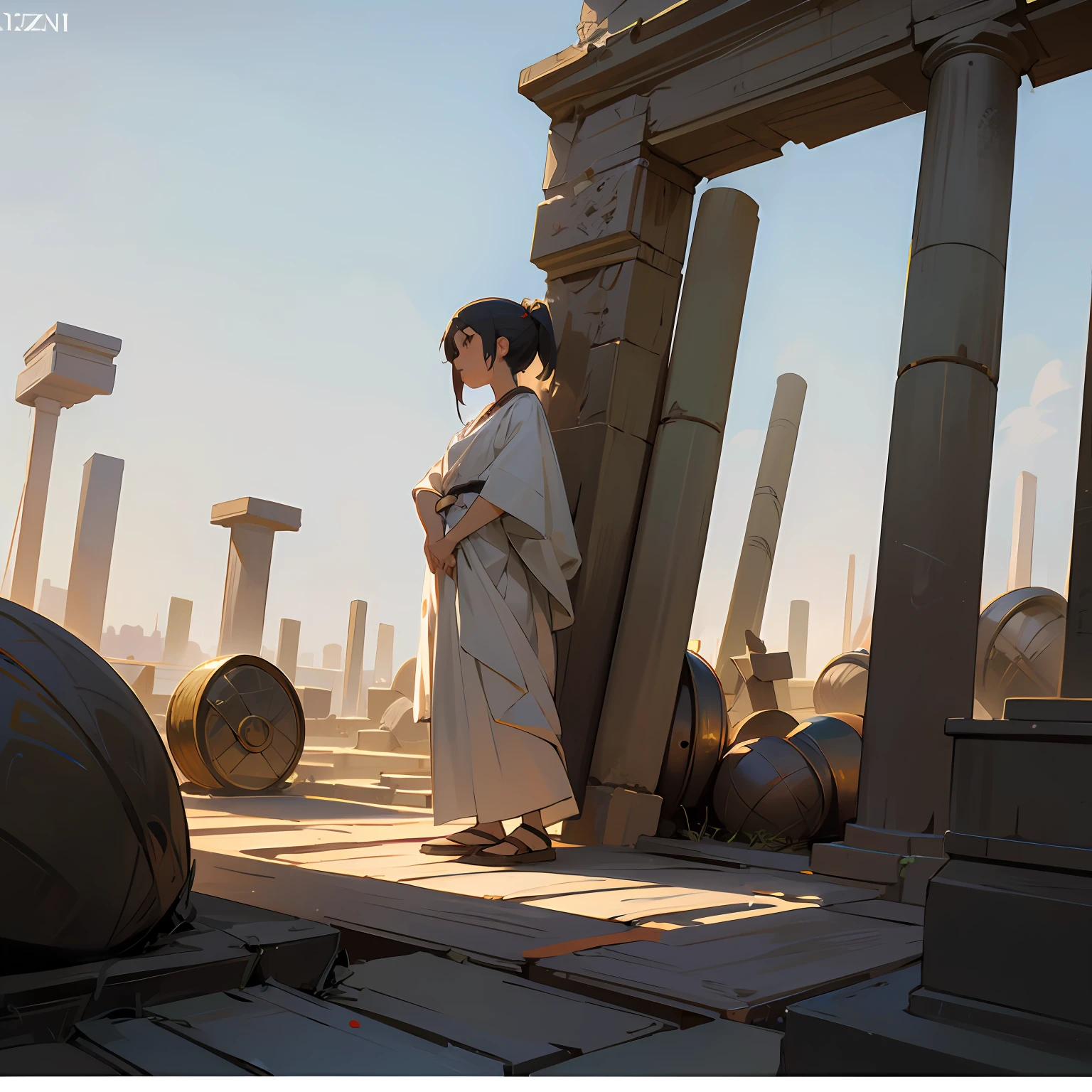 peplos, Greek clothes, Kizi， Blacksmith, Masterpiece, absurderes, finedetail, hdr, Solo, Anime fantasy style, The upper part of the body