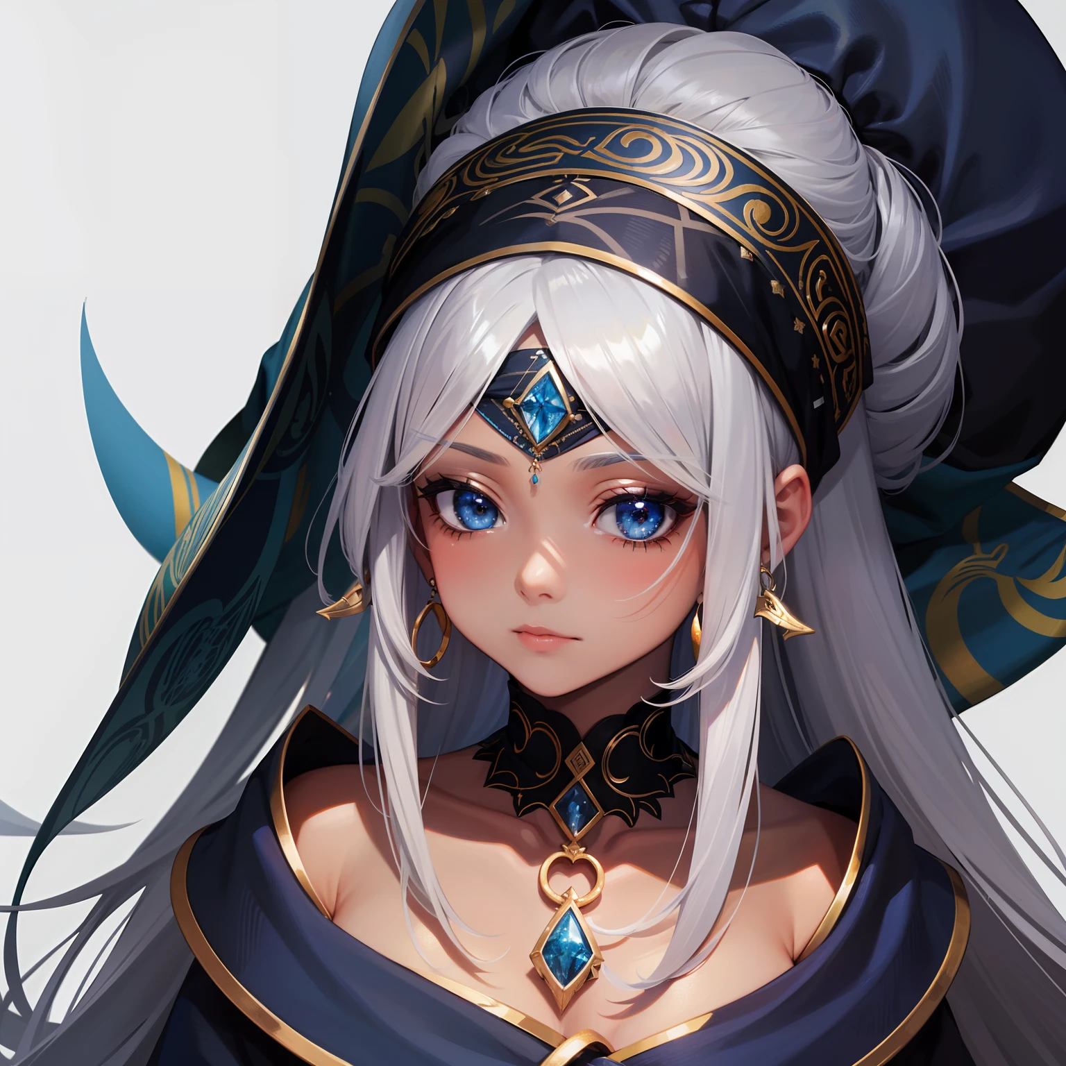 melhor qualidade, extremely high-resolution, obra-prima,garota,(pele_negra), silver hair, Blue iris,bandana vermelha na testa,e roupas africanas pretas, cabelos cacheados