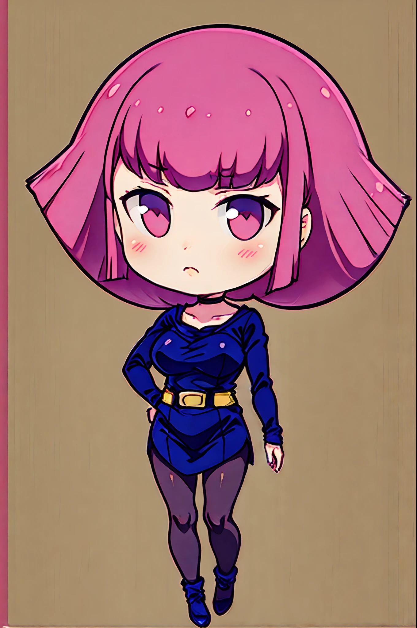 (chibi:1.3), haman_karn, 1woman, solo, 
full body, 
looking at viewer, pink bob hair,