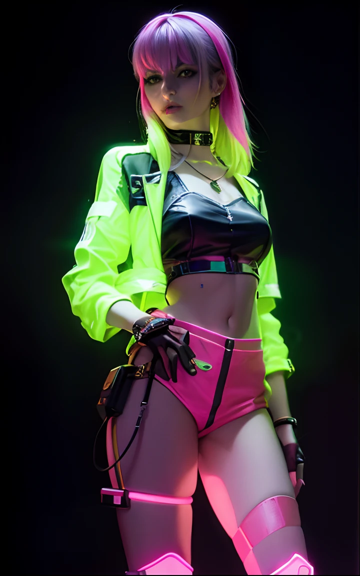 mulher arafed em roupas neon posando para uma foto, brilho cyberpunk brilhante, estilo neon cyberpunk, cyberpunk with neon lighting, neon cyberpunk, Cyberpunk 2 0 e. o modelo menina, roupa cyberpunk, cores neon cyberpunk, neon cyberpunk, roupa estilo cyberpunk, cor estilo cyberpunk, no estilo cyberpunk, vibe cyberpunk, estilo cyberpunk, modelo bonito da mulher cyberpunk, olhar cyberpunk