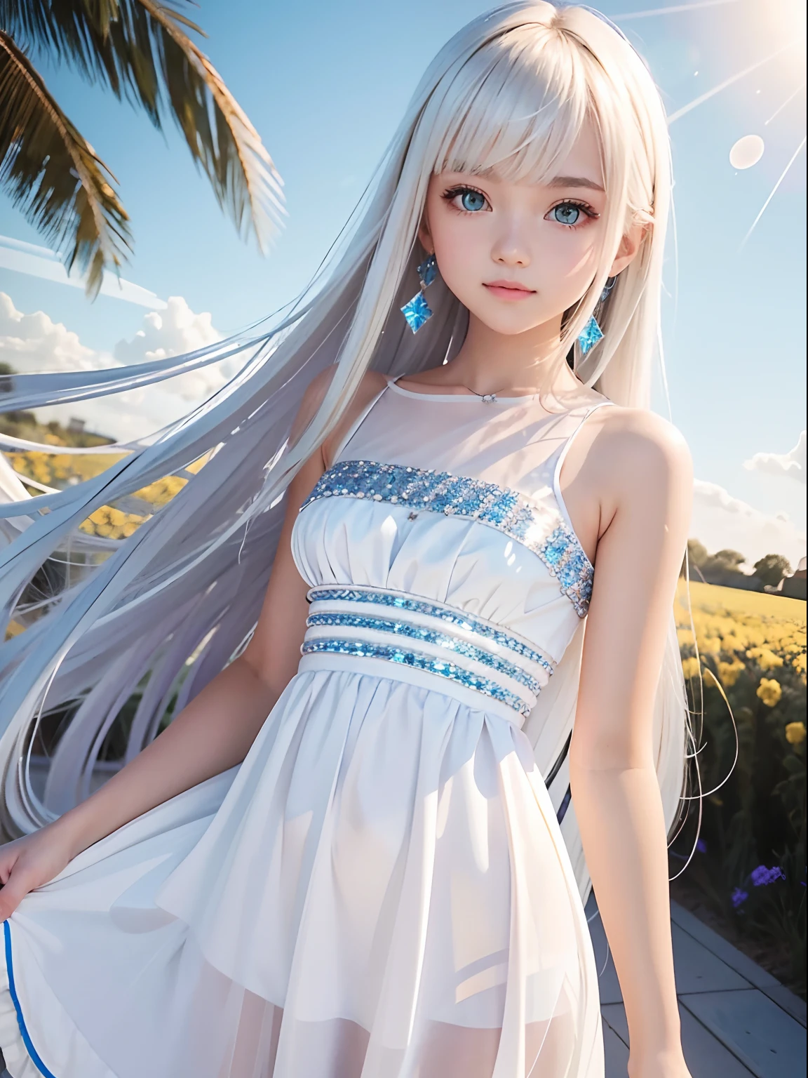 A close up of a woman with long white hair wearing a dress - SeaArt AI