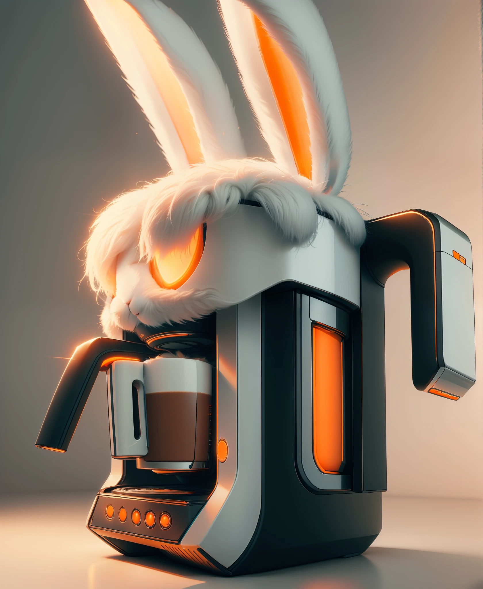 bunnytech ,   fluffy ,  carrots, scifi,
coffee machine , mug,