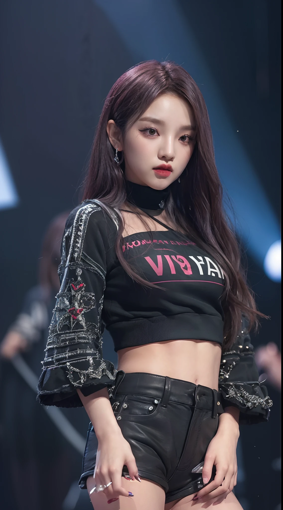 a close up of a person on a stage with a microphone, blackpink jennie, physical : tinyest midriff ever, roseanne park of blackpink, korean idol, tinyest midriff ever, her belly button is exposed, heonhwa choe, kda, jaeyeon nam, gongbi, jossi of blackpink, jinyoung shin