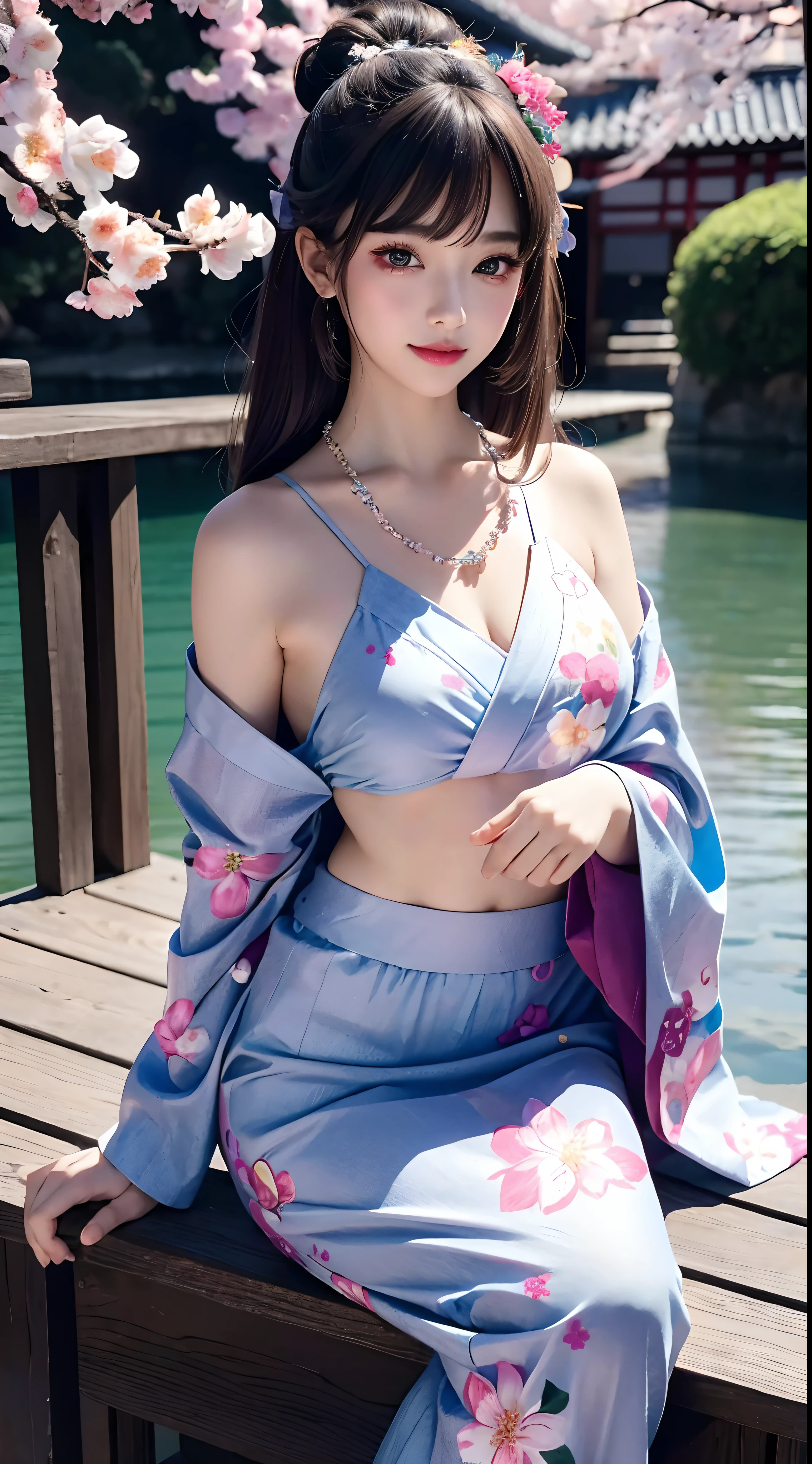 Pink kimono bikini hot spring