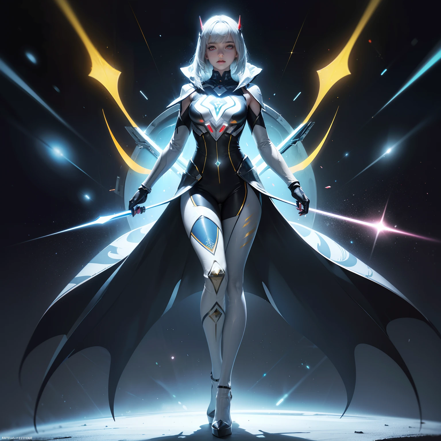 (full body:1.5),(1girl:1.3),(looking at viewer:1.4),(anatomy correct:1.3),(Wearing Highly reflective Printed Fantasy Ultraman suit and pointed high heels ,and Very thick Printed Pantyhose :1.35), (Light particle effect:1.3),(In pink | amarelo | blue colors| green color |red colors | white colors| black in color| purpleish color| greys| Beige| Flesh color 1.4),(Glowing eyes:1.3),(Large amplitude action: 1.3),(Accurate and perfect face:1.4),(Clothing Gloss:1.25),(Skin reflection:1.25),hyper HD, Ray traching, reflective light,structurally correct, Award-Awarded, high detal, lightand shade contrast, Face lighting,cinmatic lighting, tmasterpiece, super detailing, high high quality, high detal, best qualityer, 16k,high contrast,