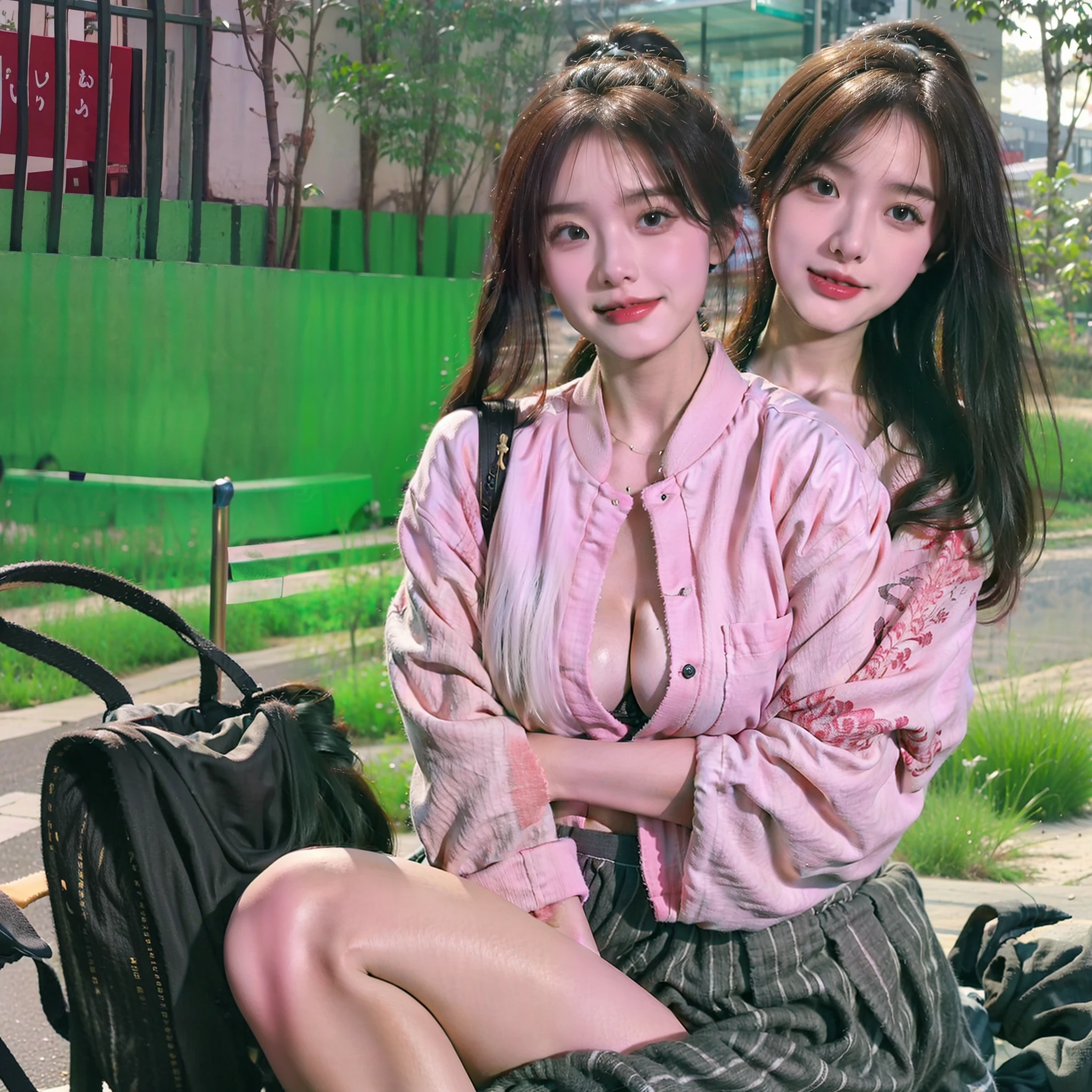 Masterpiece, Best quality, A high resolution, 超A high resolution,Real, Photorealistic,1 female,Morning,Natural lighting,view the viewer,Outdoor,full bodyesbian,hair adornments,Smile,chinese clothes style,Lingerie,Pleated skirt,beach,Normal body shape,Oval face,Straight hair,Long hair,details eyes,details lips,Huge breasts,Medium Waist,medium thigh,High heels