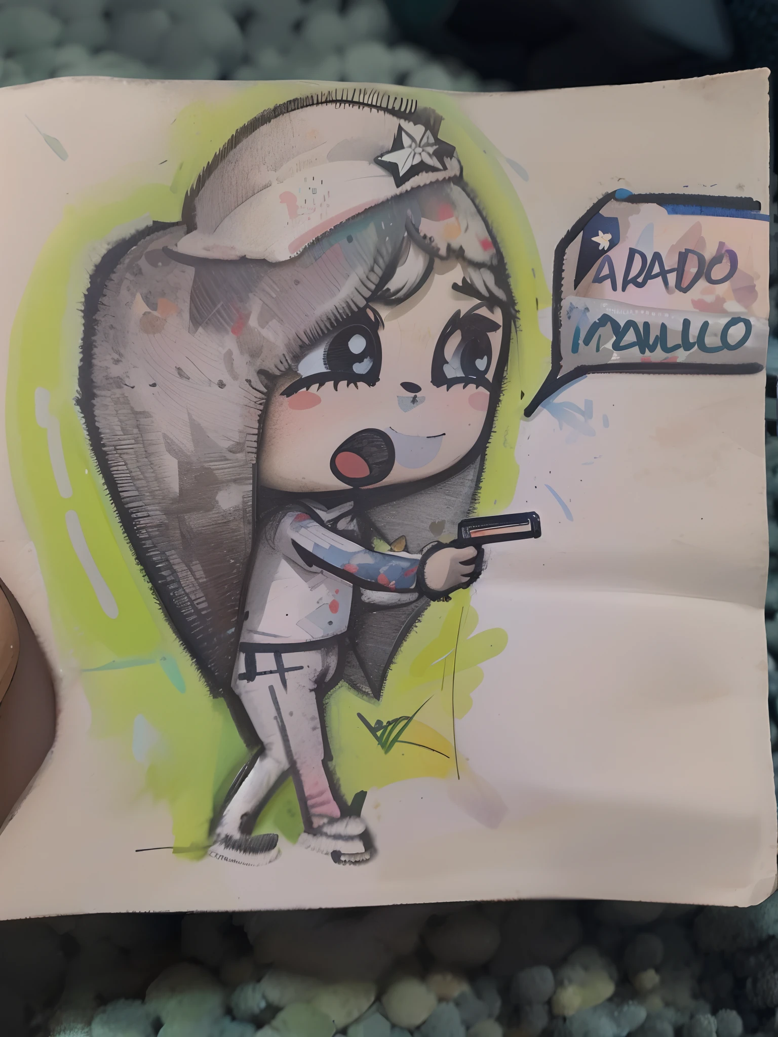 (personagem estilo chibi como policial segurando uma arma)