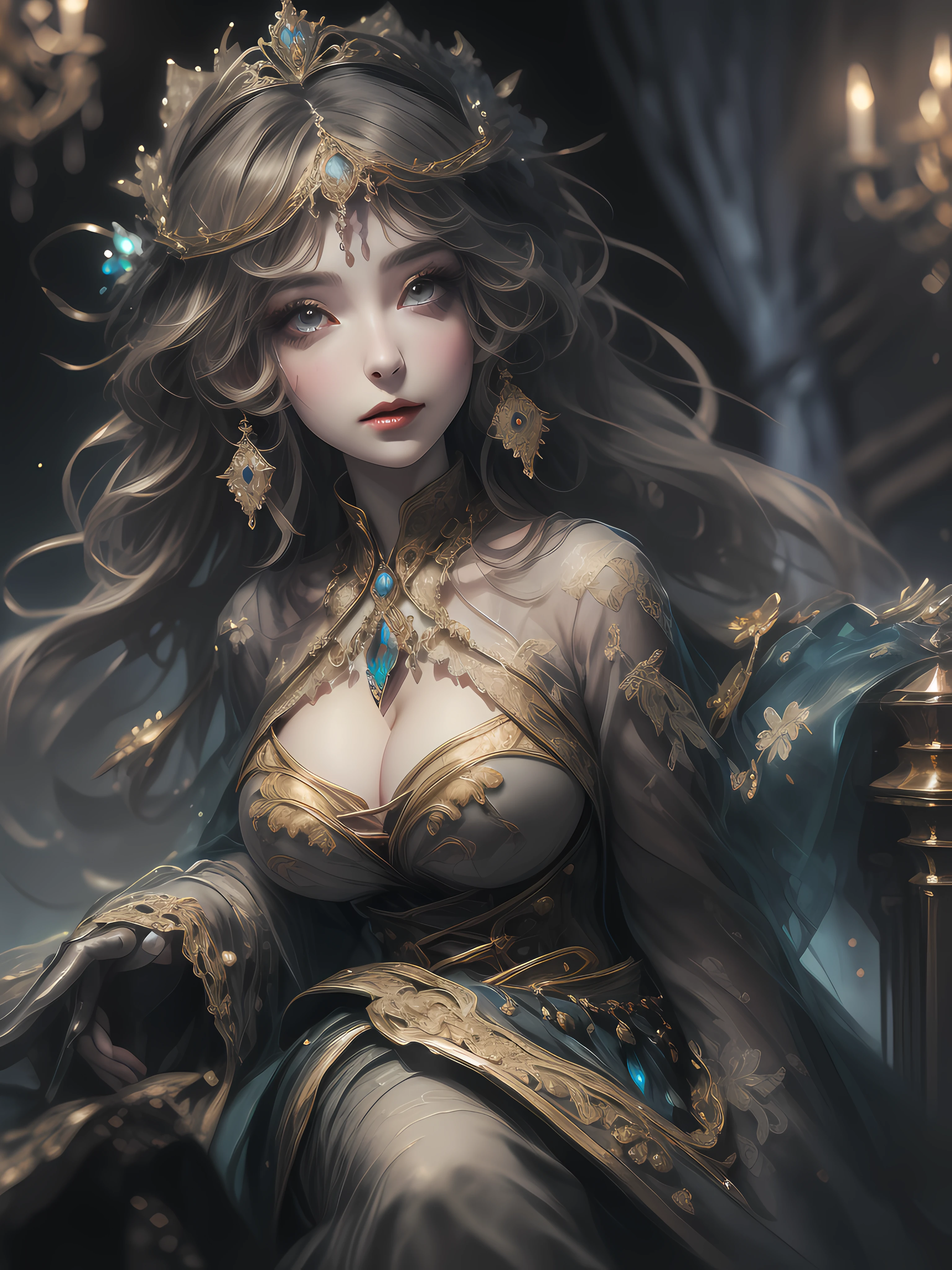 ((anime art style)),(Masterpiece),(Best quality), (Super detail),((Very delicate and beautiful)),(((Solo))),((full bodyesbian)),(((1 princess wearing a baroque dress,Wear it with a voluminous full-length skirt))),crinoline,((Standing in a baroque office)),Long trains,(Gorgeous gemstone jewelry),Detailed face and eyes,Jewel-like eyes,((Plenty of straight hair,Extremely plump Very long straight hair)),(Gorgeous embroidery and lace),(((huge tit,Long milk))),cleavage,Gorgeous corsage,See-through,Extremely gorgeous hair accessories,((Extremely gorgeous gemstone tiara with sparkling gold)),ornate ruffles,Beautiful embroidery,((Dynamic Angle)),view the viewer,(((baroque dress,Plump full-length lap skirt)))