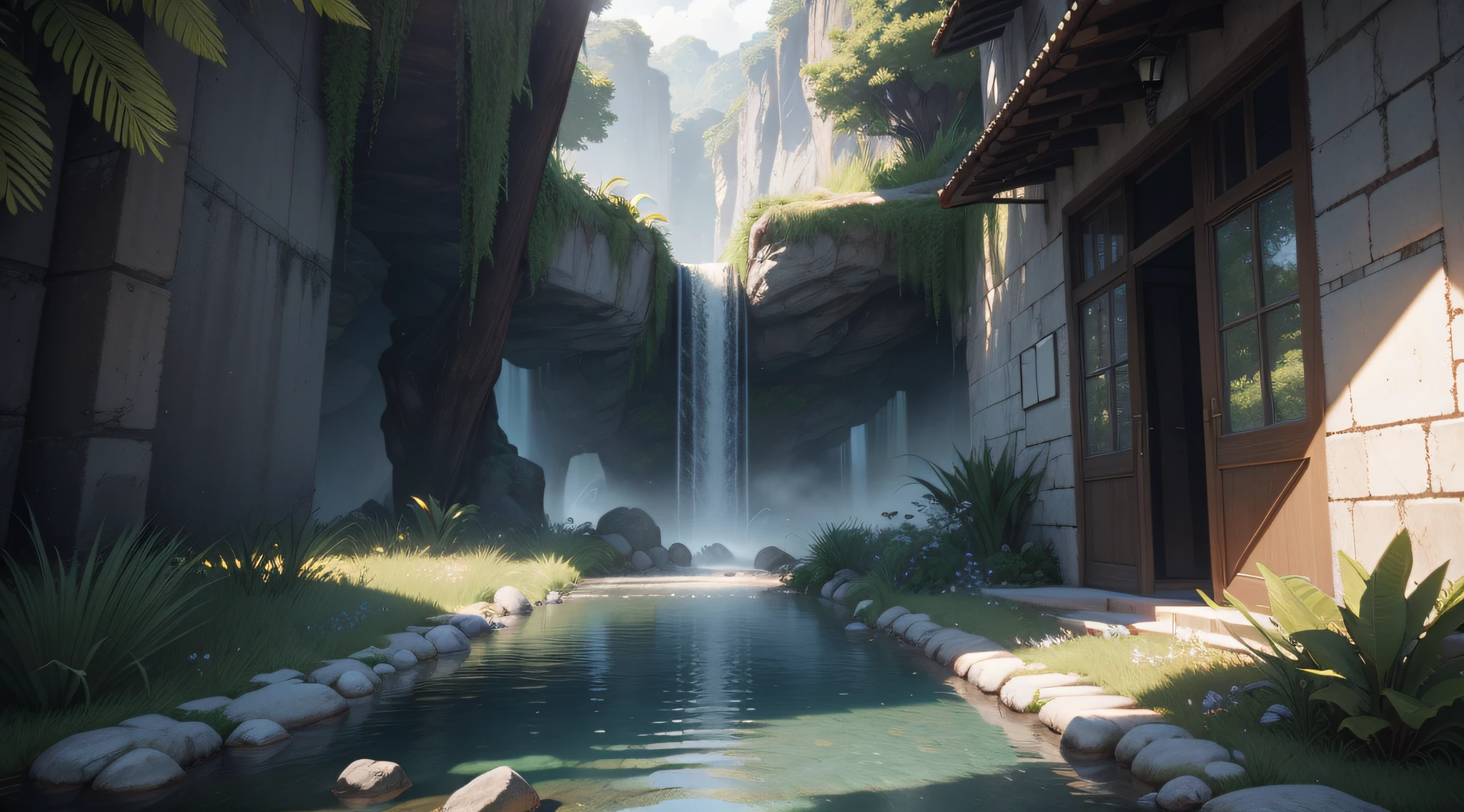 (gentle, calm, happy:0.8), vibrant colors, dreamy lighting, digital painting, natural scenery, vivid details, soft focus, flowers, trees, flowing river, birds flying, beautiful sunlight, serene atmosphere, summer breeze, joyful expressions, magical moments.
