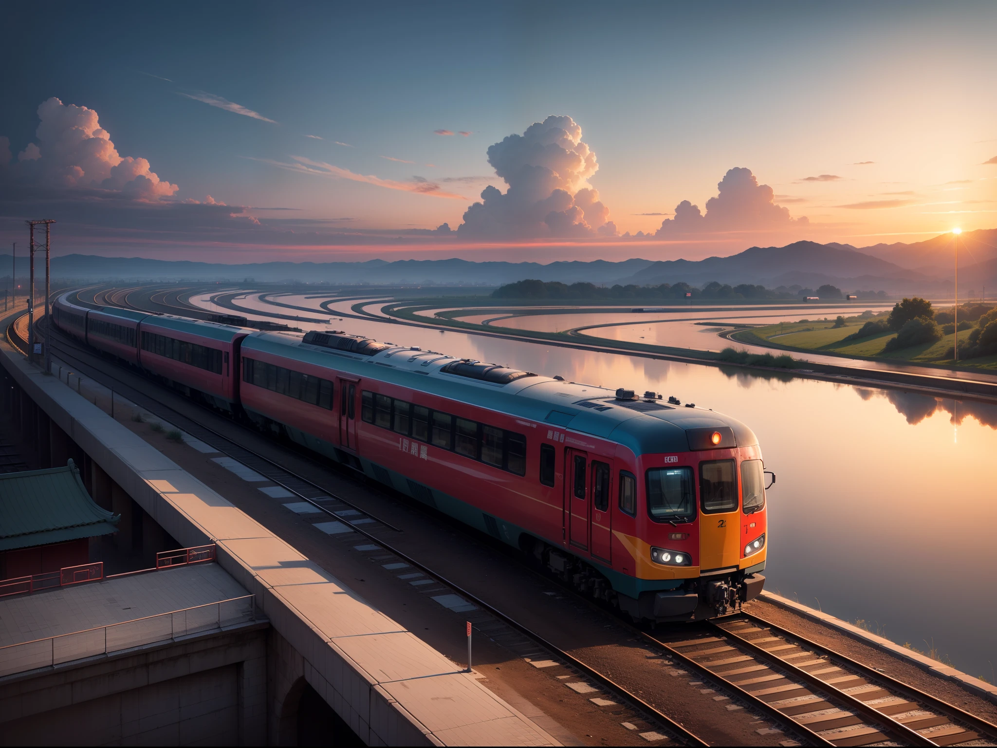 China Railway,Electric trains,Detailed sky,beautiful cloud,evening light,Sunset,railway