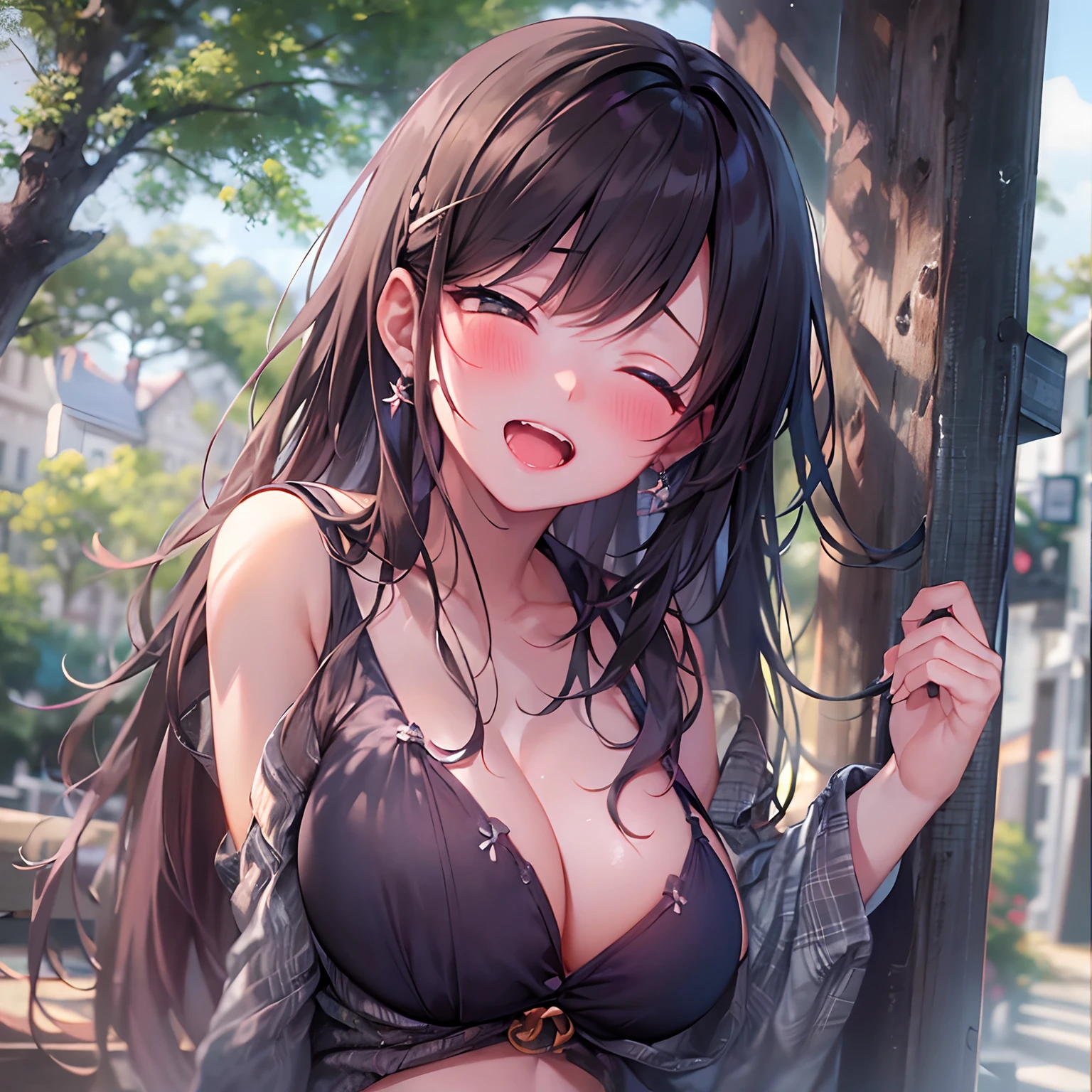 top-quality、​masterpiece、超A high resolution、(Photorealsitic:1.4)、One girl yawning in the park、Panting face、A dark-haired、Functional、Bewitching、Dramatic Lighting、full body Esbian、maikurobikini、huge-breasted、Getting from behind、a park、Pubic hair shows through、all-fours、blushed face、Functional、Nasty、the kiss