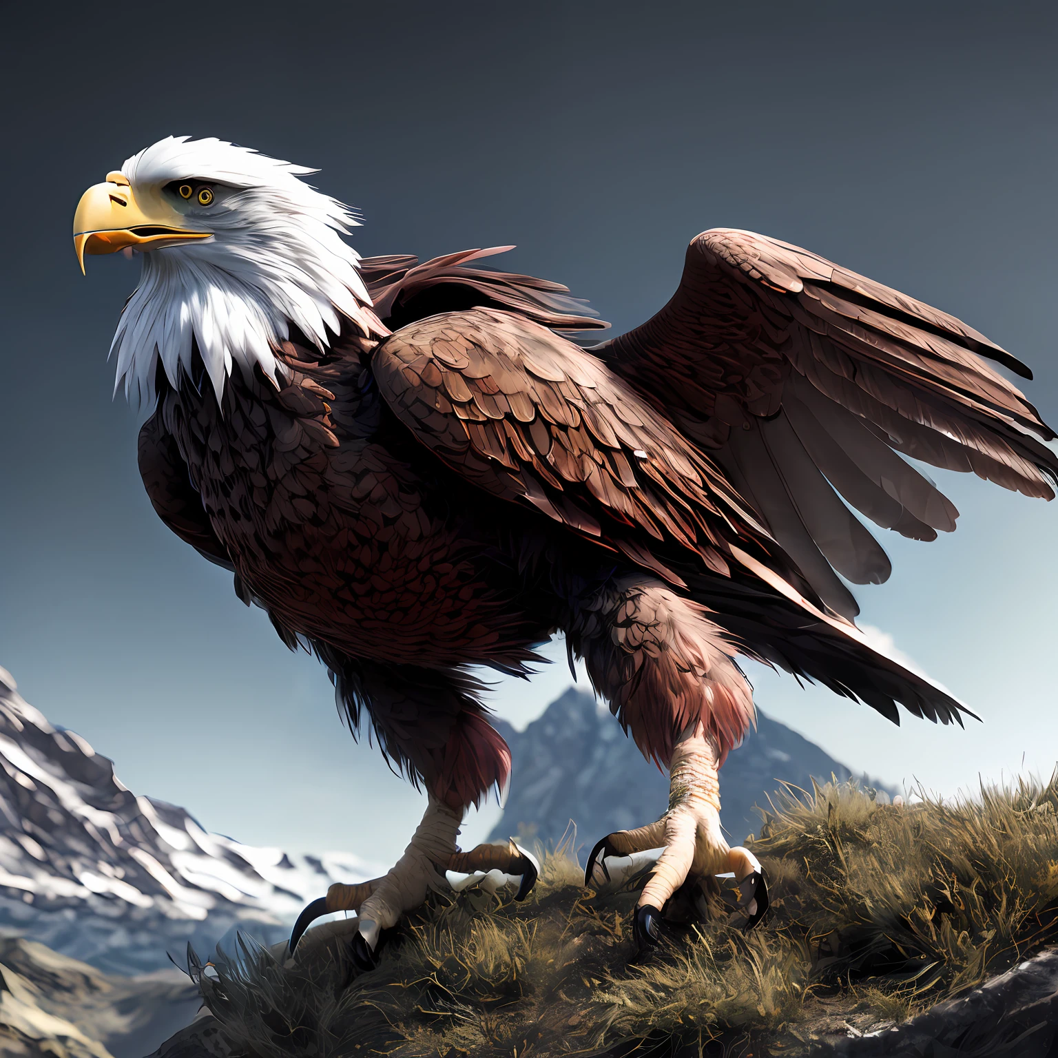 Male eagle, concept art, balls, nude, masterpiece, back front, wings, high quality, feet, penis