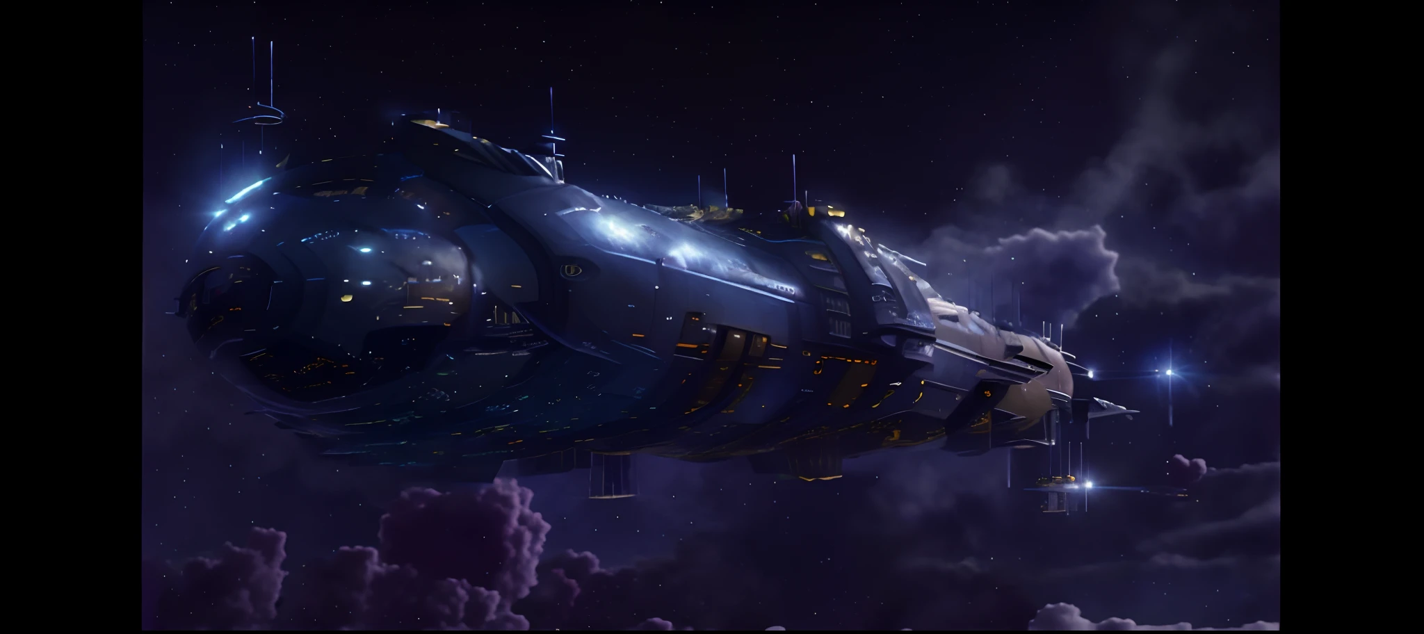 spaceship in the sky,In the background is a star, wide shot of a spaceship battle, an epic space ship scene, cinematic scifi shot, amazing space creature 4 k, scifi spaceship, sci - fi spaceship in combat, A spaceship in a nebula, big train in space, A spaceship in dark space, looking at spaceships at dock, spaceship in space, space opera and dystopian style