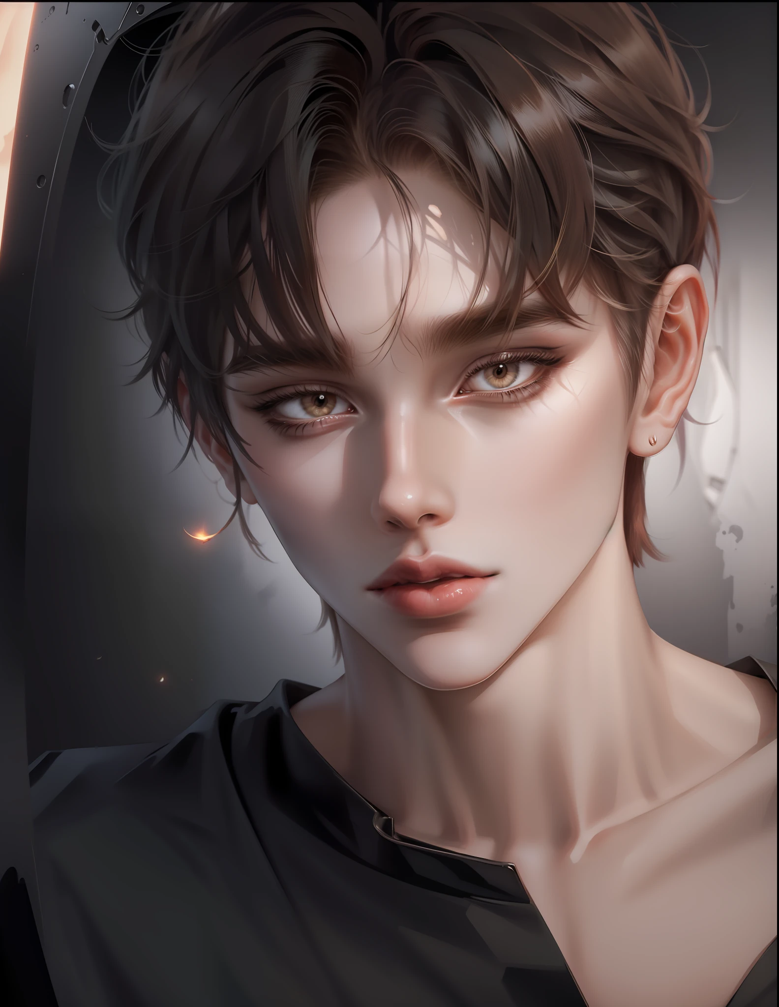 ember,Adam's apple,Perfect depiction of facial features,gentleness,HD clarity,Short hair, broken hair。