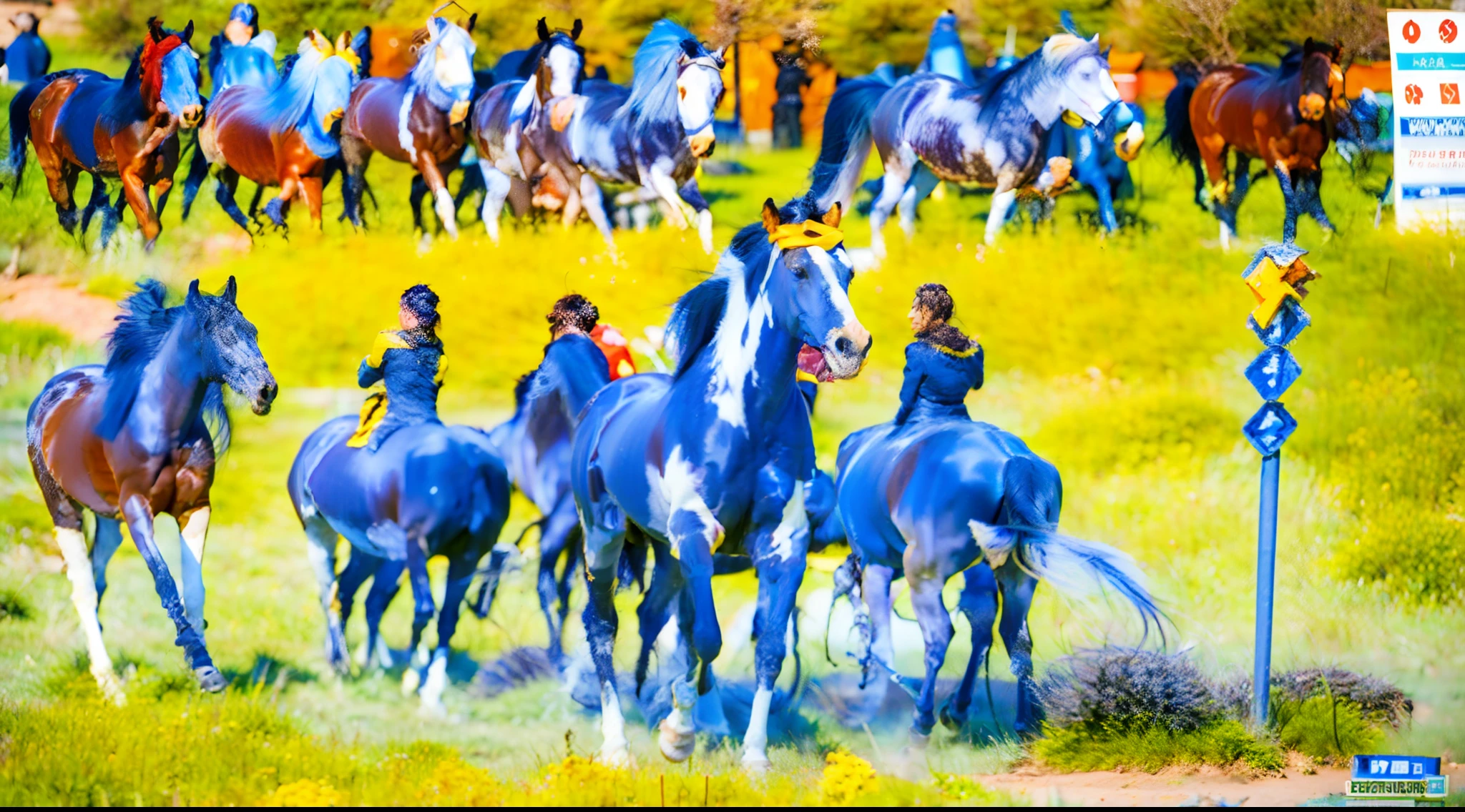 8horses,Ultra-grand scenes,super wide shot,1#cavalos,2#cavalos,3#cavalos,4#cavalos,5#cavalos,6#cavalos,7#cavalos,8#cavalos。Eight extremely special and rare horses surround each other,A large herd of horses galloped ahead,Gallop across the steppe like a clock。The vast plains of the epic scene are rich in aquatic plants,In the distance is the snow-capped summit of Mount Everest,Snow creek flows into the sea,At the other end is the magnificent giant city,The horse team entered and exited from the direction of the city gate。The first is the Light Casting Pegasus from the Supreme Heaven, which has a rainbow aperture from the Supreme Heaven,She rides between light and pure,No additional ornaments are needed to highlight her dignity and holiness,Even the sky showed her a clear sky,She has a deep enmity with the nightmare heavy ride from hell,The two never put their heads next to each other。Surrounded by sulphurous flames, the Hellmare Heavy Ride makes every time a horse's hooves fall, stepping flat grass out of the lava from the ground。The sky of the steppe is brighter because of the rainbow,And lava makes the earth deeper。The wind wings of the wind elf horse let its position be erratic,She carries a cyan aperture lightly and always can't help but tease the mechanical horse。The mechanical horse is full of mecha beauty,The shoulder back position always reveals delicate mechanical fittings,Four kicks with a hydraulic pump and electromagnetic ejection device。Unicorns want to steal all the horses' limelight with their pure and flawless beauty,Her unicorn flashed with the power of thunder。But on the side, the fairy dragon horse is comparing with it,The fairy dragon is full of small stars shining with magical brilliance。Their unique elven-patterned armor and colorful saddles make them the most stylish horses。The female knight is charging on her knightly warhorse,Her lofty ideals made her will unstoppable,There is no doubt that she is the protagonist of this picture。And a chaotic