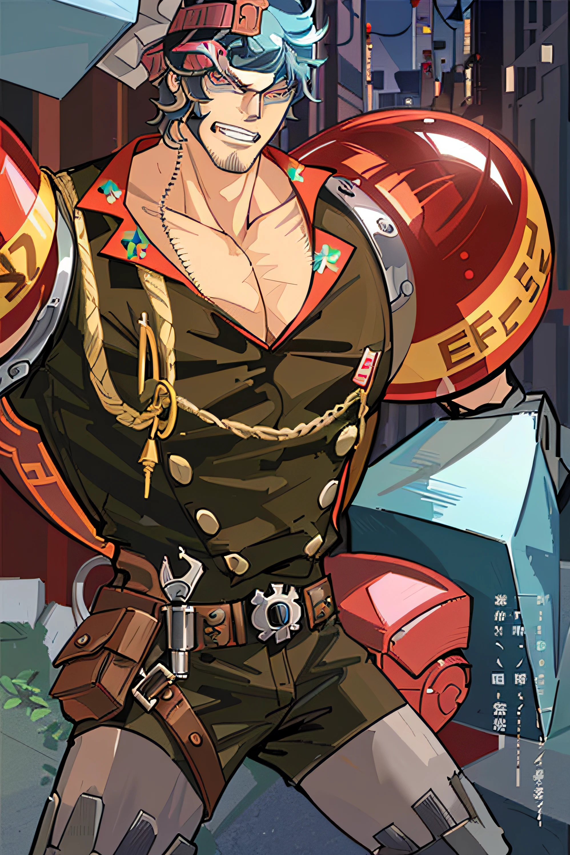 a cartoon picture of a man with a helmet and a helmet on, by Okada Beisanjin, detailed key anime art, from one piece, an angry muscular army general, joseph joestar, fujita goro!, joe biden as a jojo character, detailed anime artwork, pixiv, official art, jjba, official anime artwork, one piece artstyle