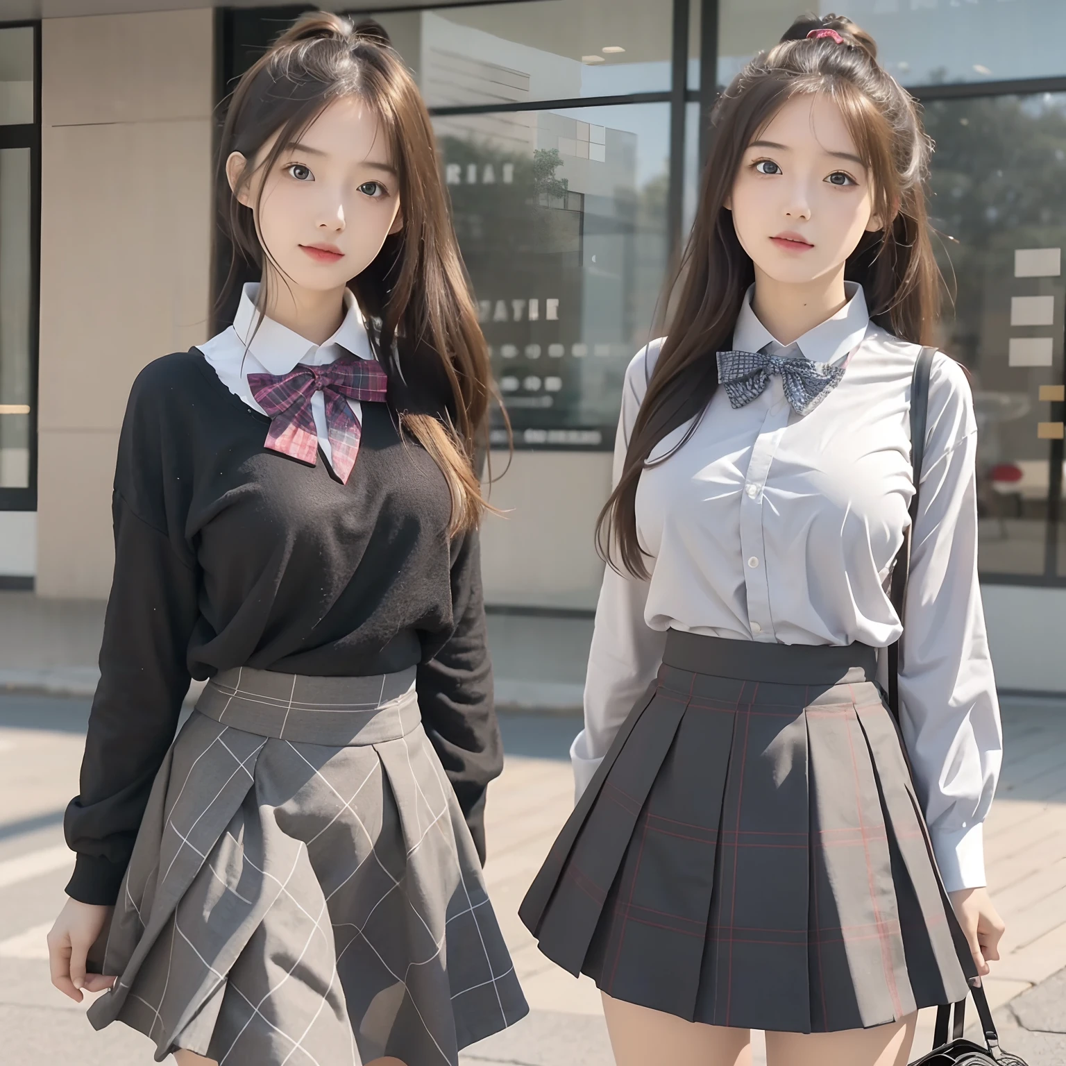 (8K,best qualtiy,tmasterpiece:1.2),realisticlying,超高分辨率,intricately details, 1girll,beautiful face,JK,neck bowtie,Superskirt,Plaid skirts,pleatedskirt,Superskirt,Big breasts Thin waist,Bigchest,standing on your feet,wide wide shot,hyper realistic schoolgirl,hyper realistic schoolgirl,Realistic anime 3 D style,Realistic schoolgirl,Smooth anime CG art,Beautiful Anime High School Girls,magic school,Photorealistic anime,Realistic young girl,