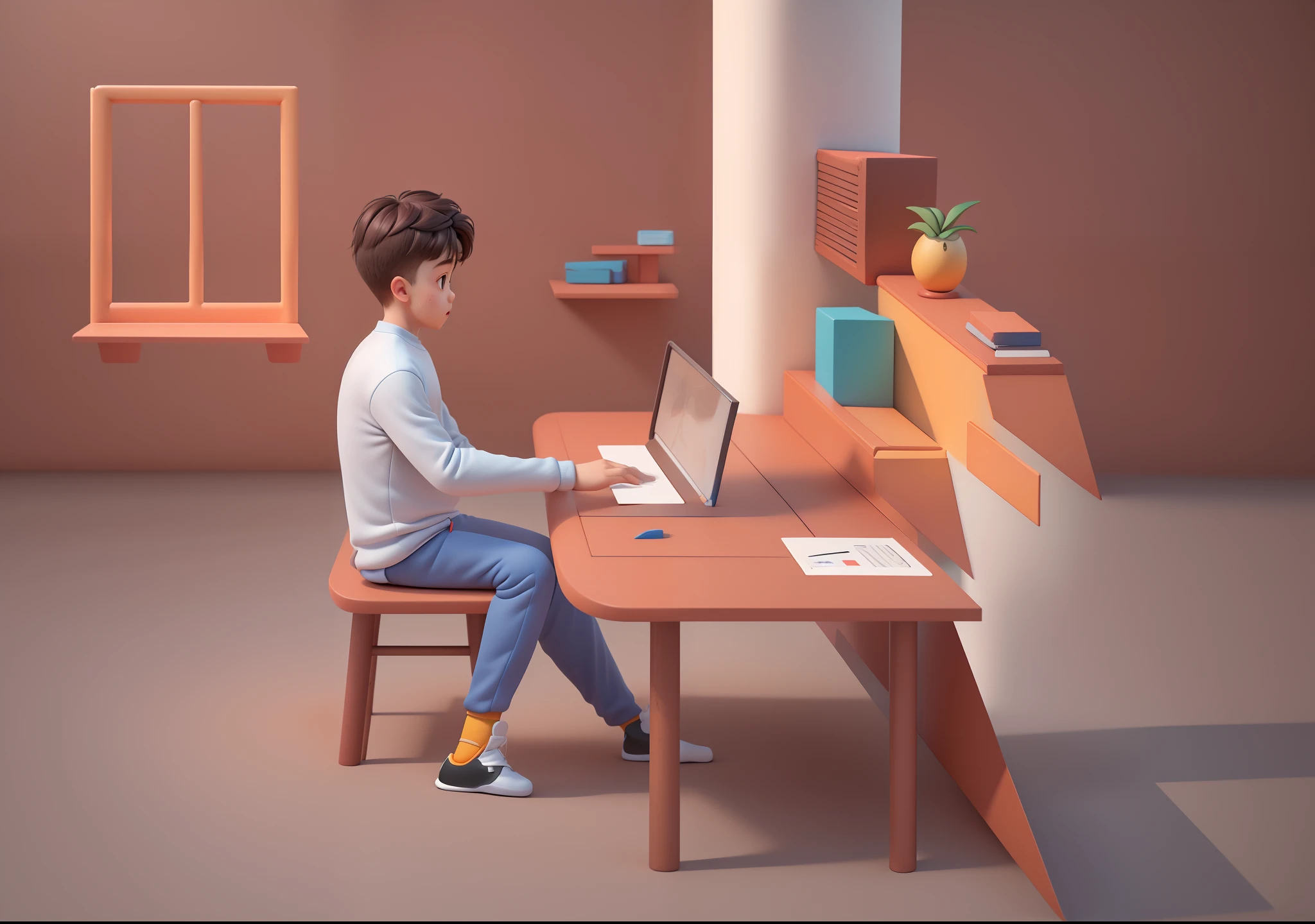 (Pixar 1.23 style) 1 boy ((upper body front, bust shot)), solo, cute kid, brunette, pretty tracksuit, boy, korean child, playground, ((masterpiece, highest quality)), (composite lighting)