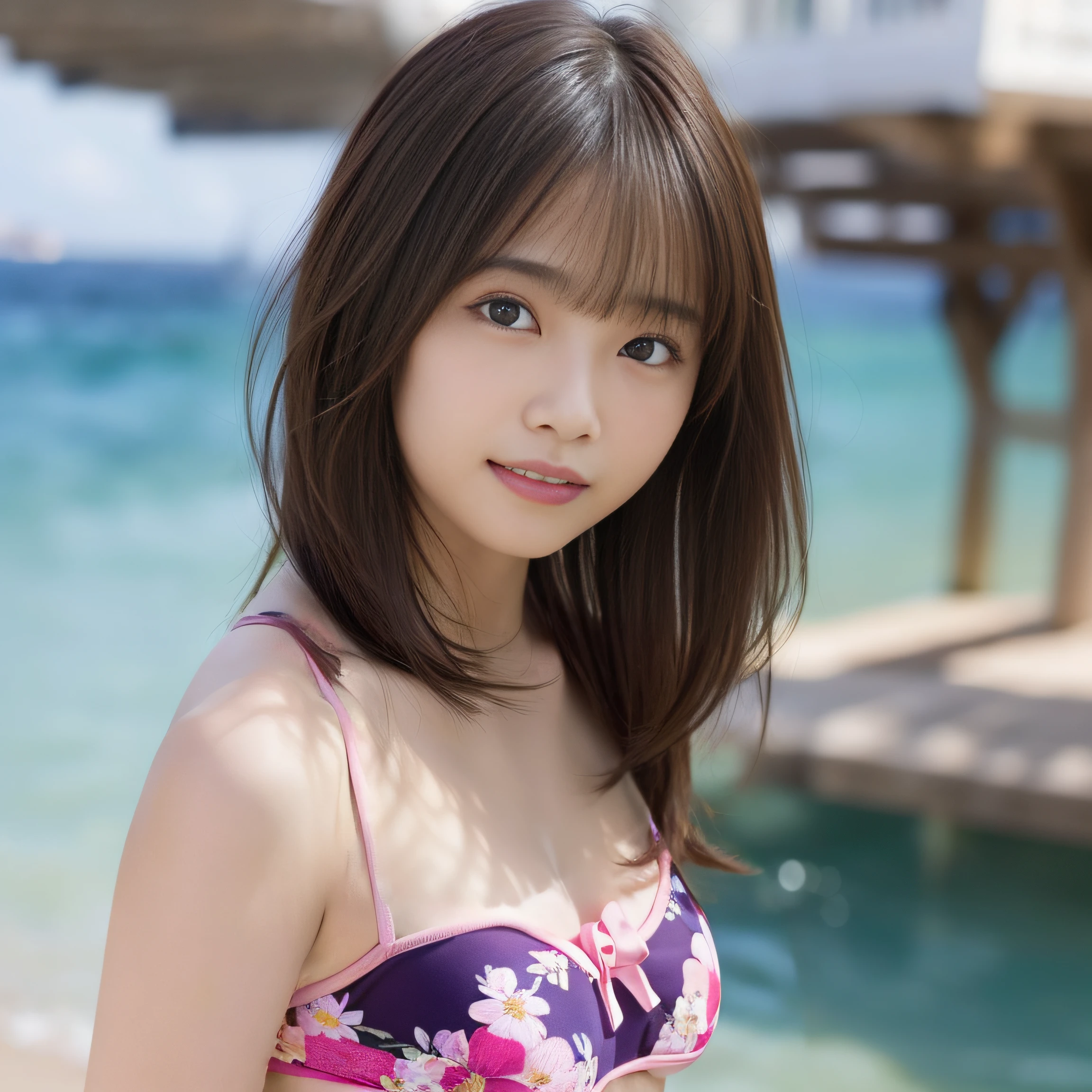 8k、masuter piece、masterpiece、Cute floral pink bikini、bow ribbon、nogizaka