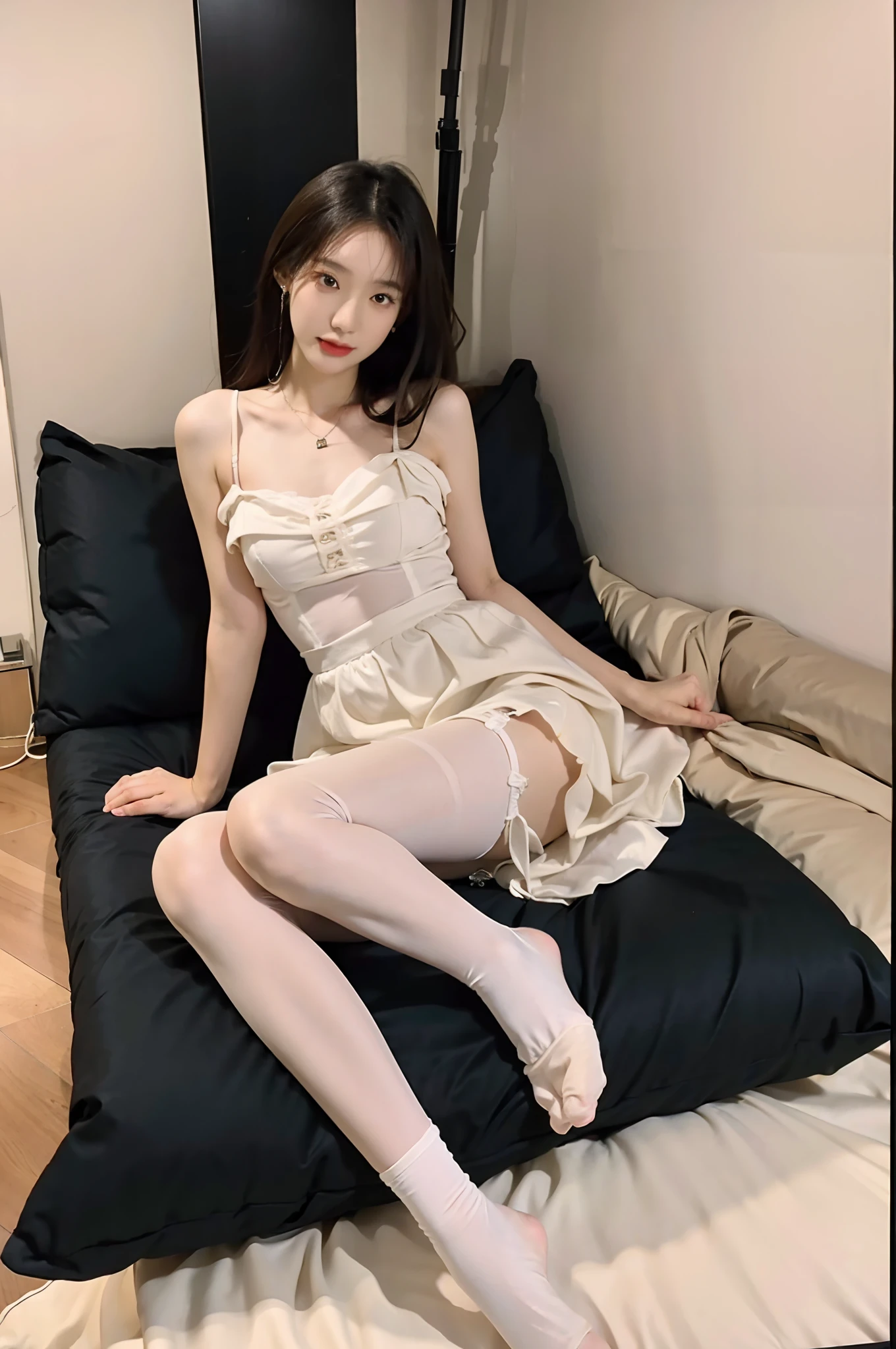 Best quality at best，tmasterpiece，超高分辨率，Textured skin，The is very detailed，awardwinning，high detal，（realisticlying：1.4），teens girl，Juvenile，in a luxurious room，Wearing white stockings