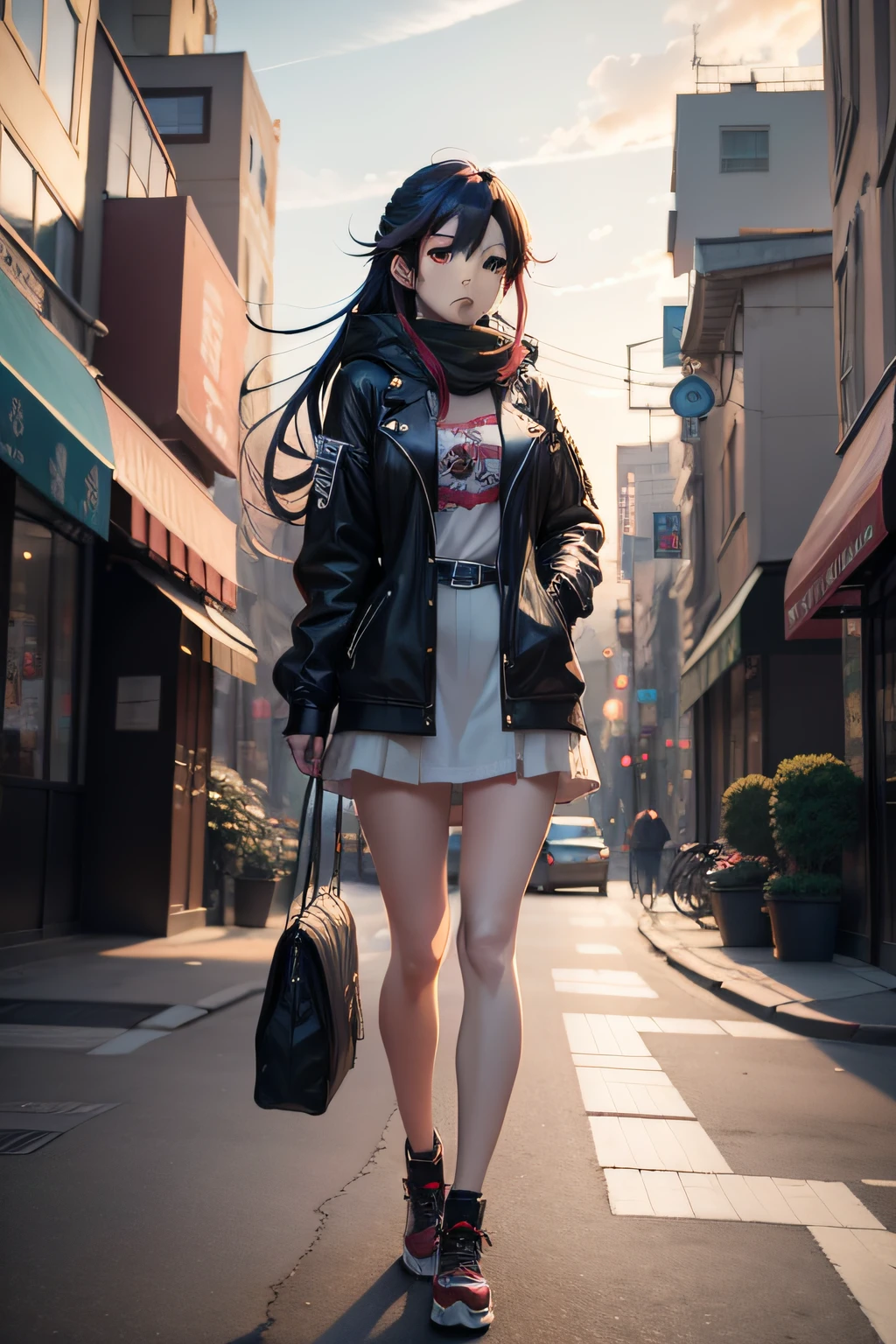 anime character standing on a city street in the middle of a city, anime art wallpaper 8 k, anime style 4 k, anime wallpaper 4 k, anime wallpaper 4k, anime art wallpaper 4 k, anime art wallpaper 4k, 4k anime wallpaper, badass anime 8 k, anime style. 8k, artwork in the style of guweiz, anime style cityscape
