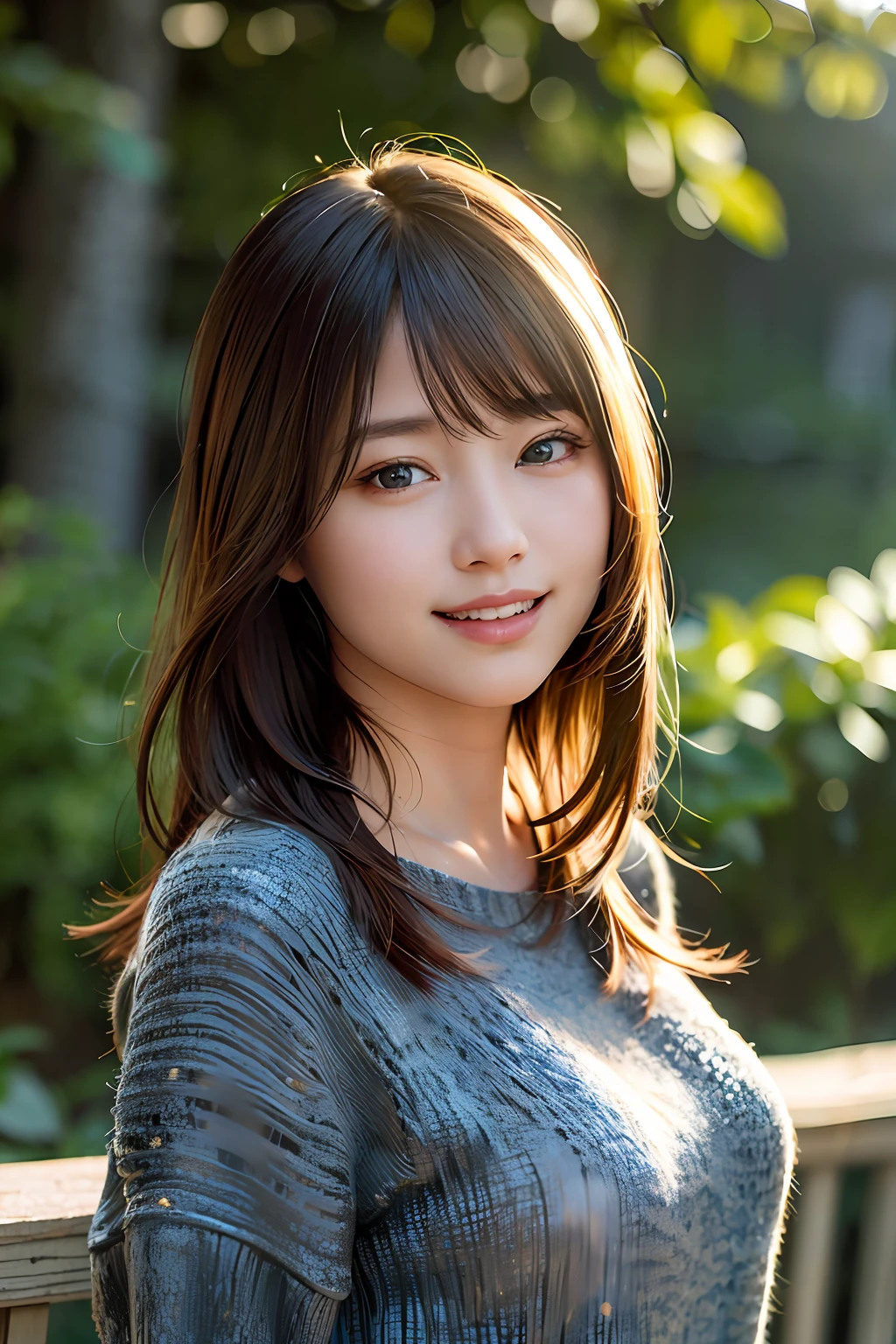 (8k, RAW photo, best quality, masterpiece:1.2), (realistic, photo-realistic:1.37), ultra-detailed, ultra high res,1 girl,looking at viewer,beautiful detailed face,smile,narrow,(slim waist:1.3),shirt, beautiful detailed skin, skin texture, floating hair,professional lighting,