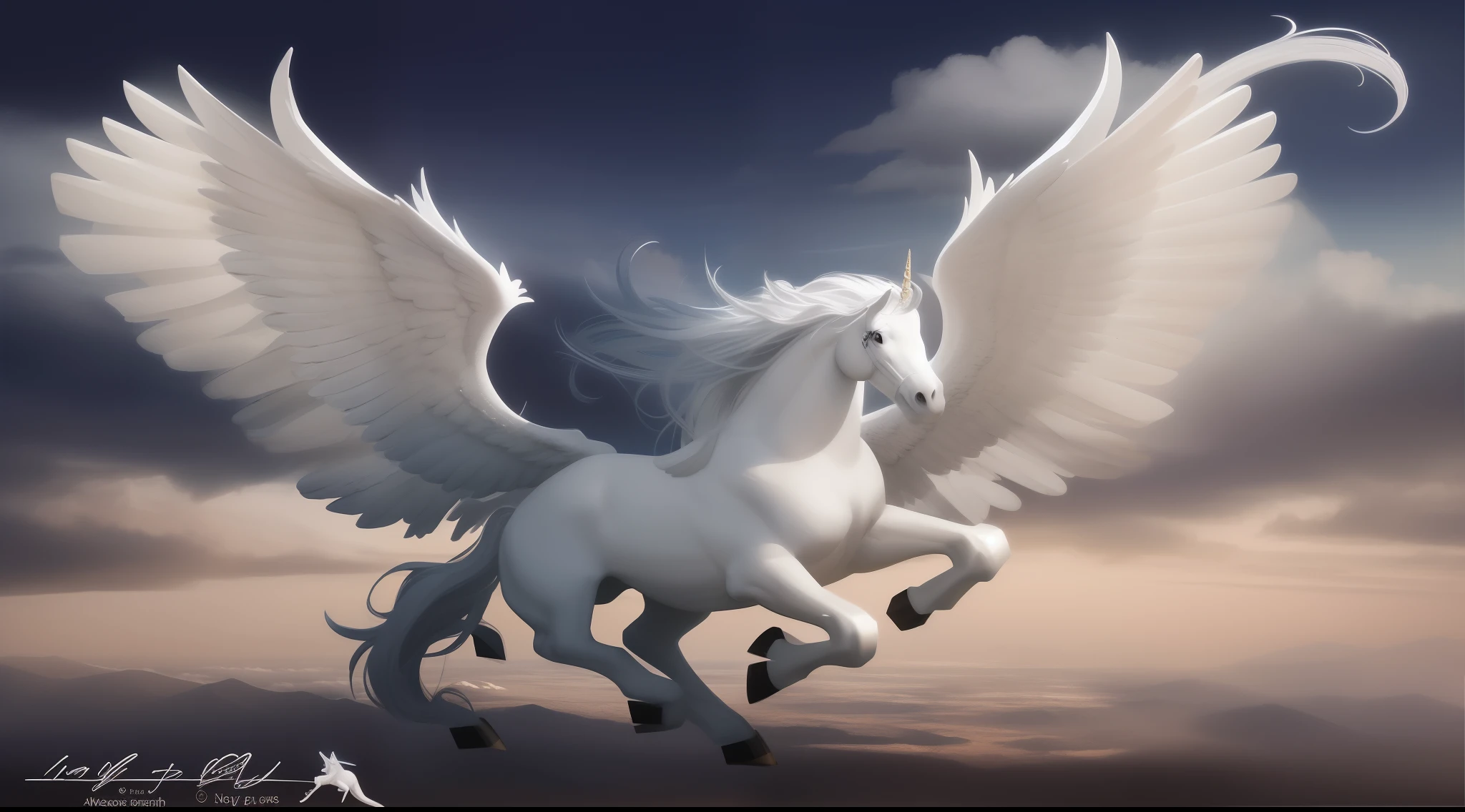 Draw a white horse with wings flying in the sky, Pegasus, with hooves and wings, unicorn flying in the sky, mythological creatures, a mythical creature, white unicorn, flying mythical beasts, Majestic wings, mythological creatures, Winged, with large wings, beautiful angel, with beautiful wings, , unicorn, beautiful angelical wings, Angelic wings