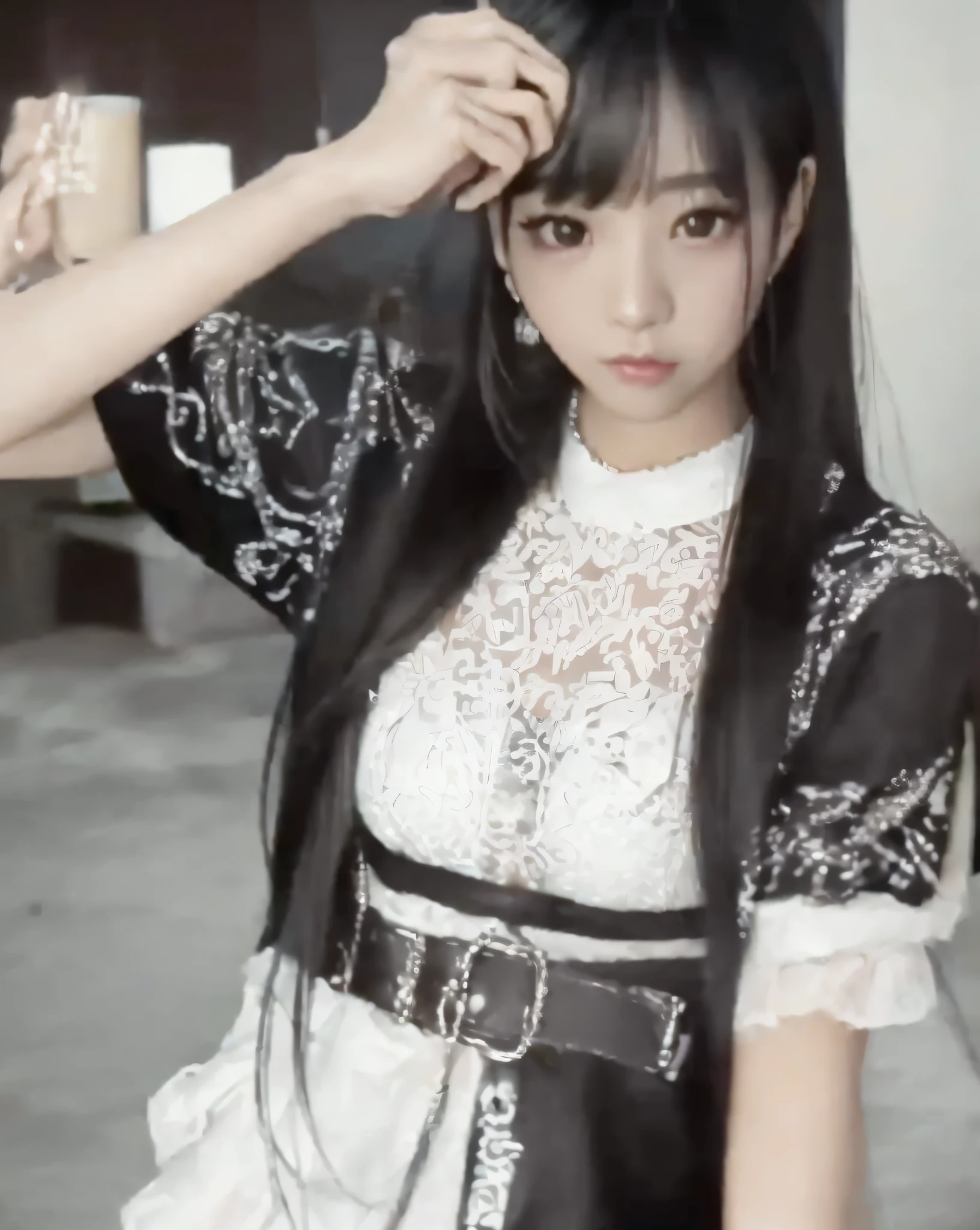 There is a woman holding a beer bottle in her hand, She has black hair with bangs, Korean Girl, jisoo from blackpink, real life anime girl, iu lee ji-eun as a super villain, ulzzangs, sui ishida with black hair, jisoo of blackpink, black hime-cut hair, Lalisa Manoban in blackpink, Chinese girl