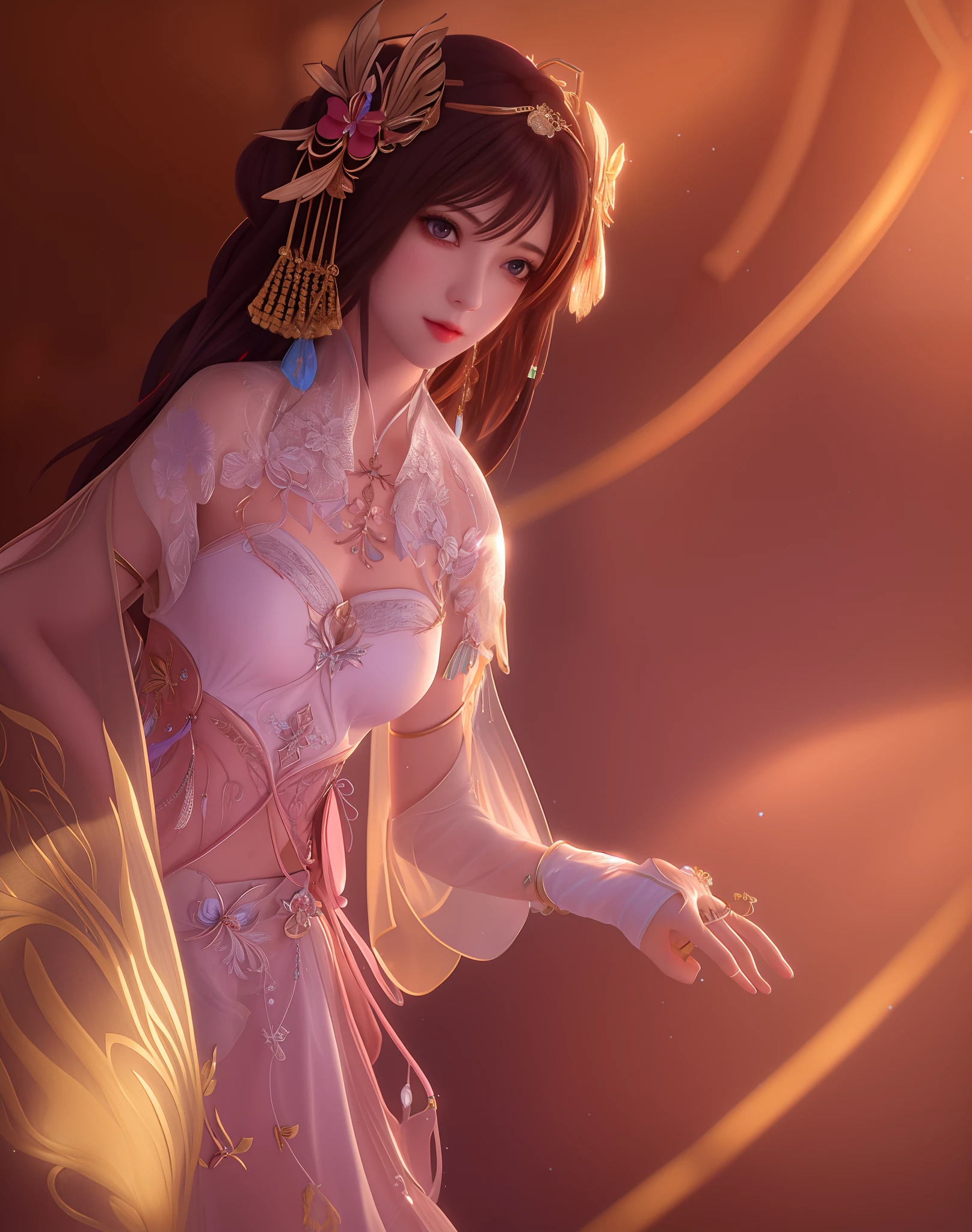 best qualtiy， tmasterpiece， A high resolution，（（（ 1girll）））， battleground background，Pink ancient Chinese transparent bikini， Cloak，Gauze clothes，metalcollar，hair adornments， choker necklace， jewely， beautiful  face， small heads，after sexing_Body， Tyndall effect， realisticlying， edge lit， twotonelighting， （highdetailskin：1.2），tmasterpiece:1.3， 8K  UHD，Fine eyes，二重まぶた， digital SLR camera， gentle illumination， high high quality， Volumetriclighting， Frankness， photore， A high resolution， 4K， 8K， Bokeh，Milky bikini，C cup，with light glowing，Embroidery on the chest，metal breastplate，tight-fitting，Exposing the abdomen，arma，Short wrist guards，stocklings，Lace，Beautiful Women with Perfect Figure，Capture from different angles