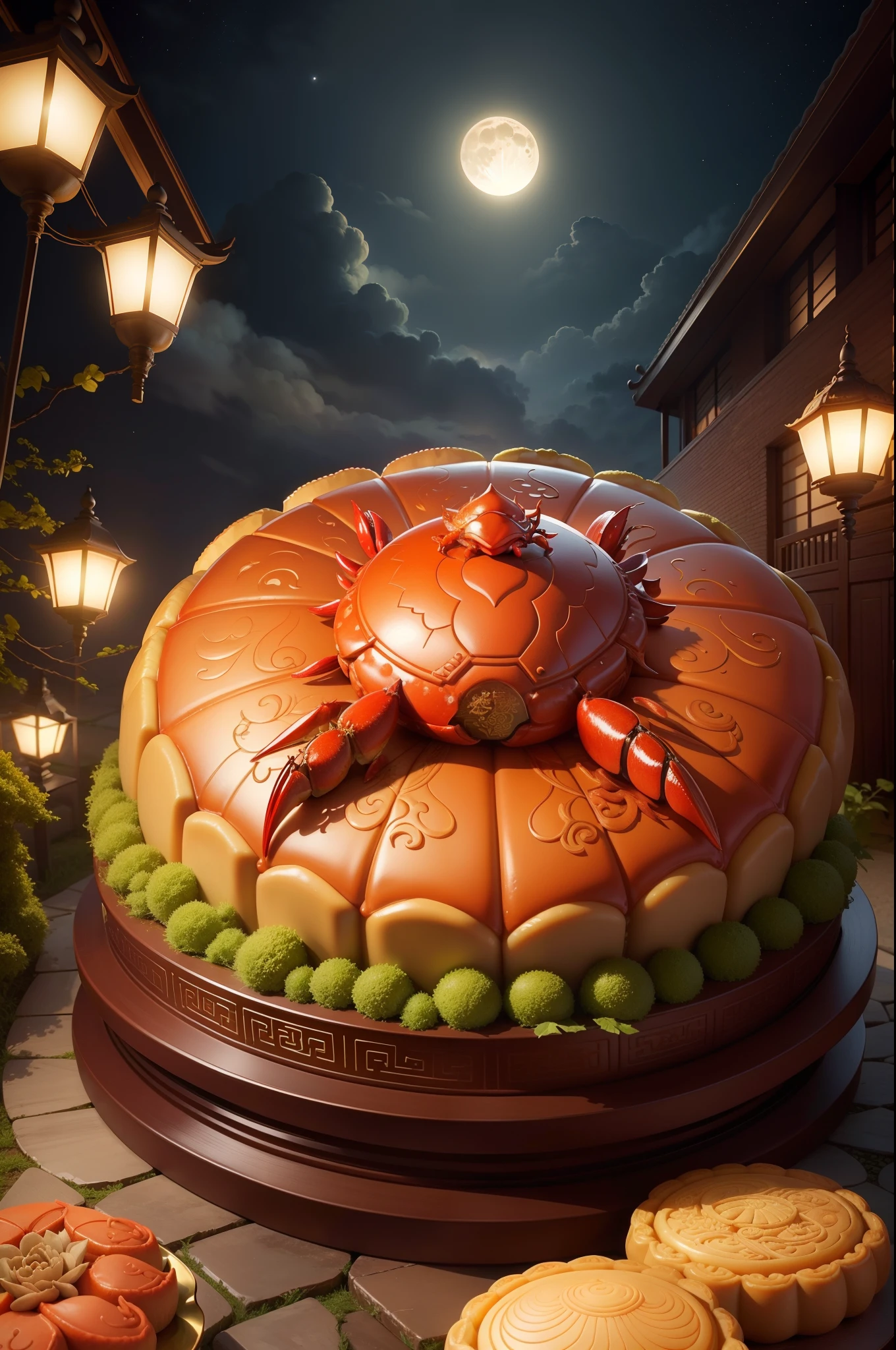 Wrapped in gorgeous gardens,There are moon cakes and crab delicacies,Artistic cover Mid-Autumn Festival