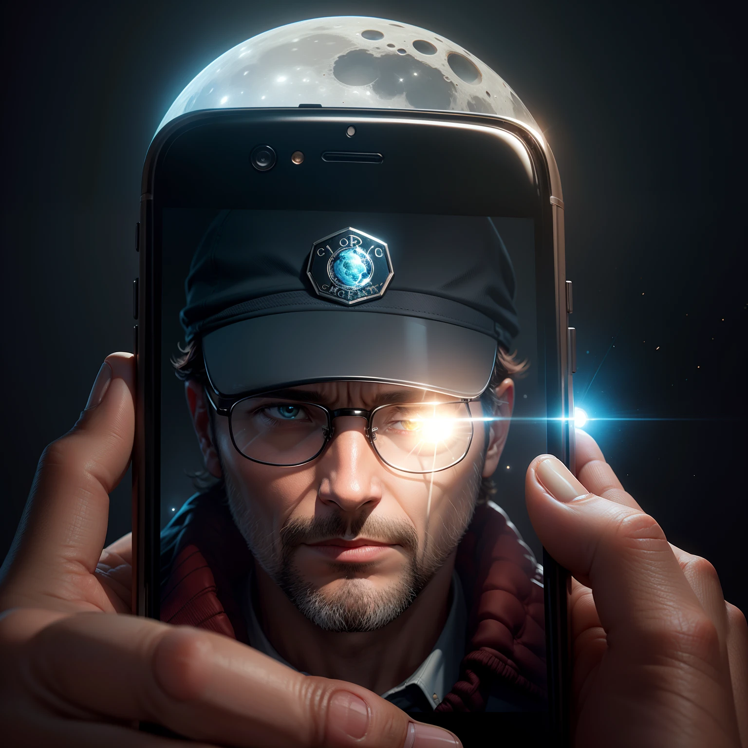 Cell phone 8k repair coffee cop lightings background professor logo AminePhoneX moon waterproof iPhone with man space all of phone behind