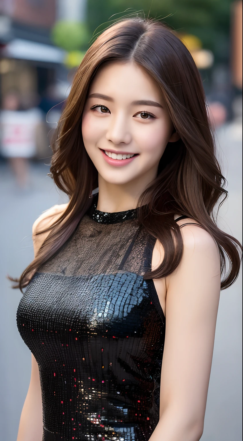 8K UHD, DSLR, Raw foto, Photorealistic, ultra realisic, Cinematic Lightning, high detailed, high detailed skin, High Quality , Tamron SP 70-300mm F/4-5.Photo taken by 6,The highest quality, Big breasts and thighs that I've seen a lot, The ultra-Highres, slim waist, Lovely smile, highly detailed faces, Detailed lips, Detailed Eyes, Double eyelidd, Long black hair, Black-haired god, Spectacular sports car exhibition, Bright and cheerful atmosphere, Lovely eyes, (Racing models), Racing model costumes, Colorful costume colors, model poses, full body photograph,Bright and tight-fitting clothes, Sexy fashion
