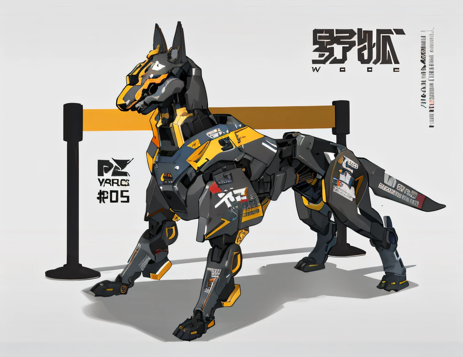 Close-up of a robot dog standing next to a pole, mecha animal, mecha hound, good boy giant mecha wolf hound, industrial mechanical robot dogs, medical mecha canine, Robot dog, Robot dog, robot animal, Cyborg dogs, year 2099, warframe hound, mechanized art concept, warframe hound art