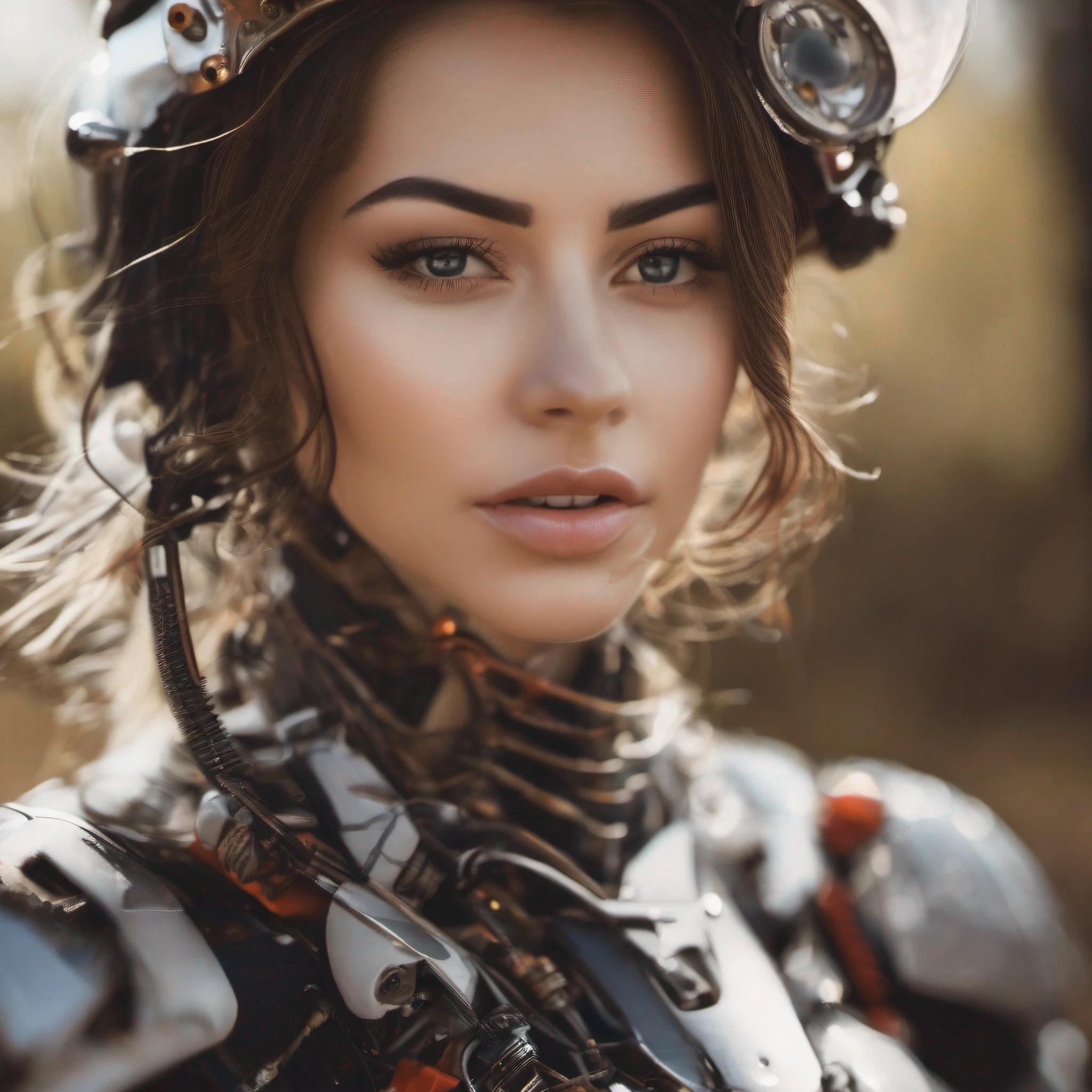 breath-taking, Beautiful (Mechanicalgirl:0.35\) Woman, corpo feminino, Olhando para o Viewer, profissional, Premiado, profundidade de campo, Bokeh, rule of thirds, Cinematic lighting, (fotografia de altura total)
