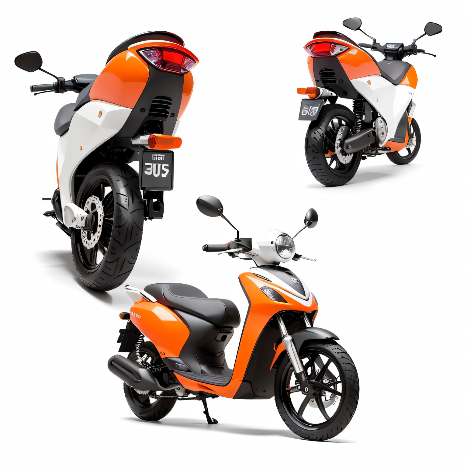 Moped, Vibrant and dynamic, white and orange, crisp smooth clean lines, SleekDesign, slick design, crisp smooth lines,exterior design,Mecha style plus scooter,Mechanical wind