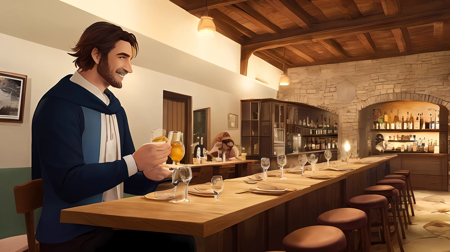 Taverna, medieval
Homem e mulher conversando