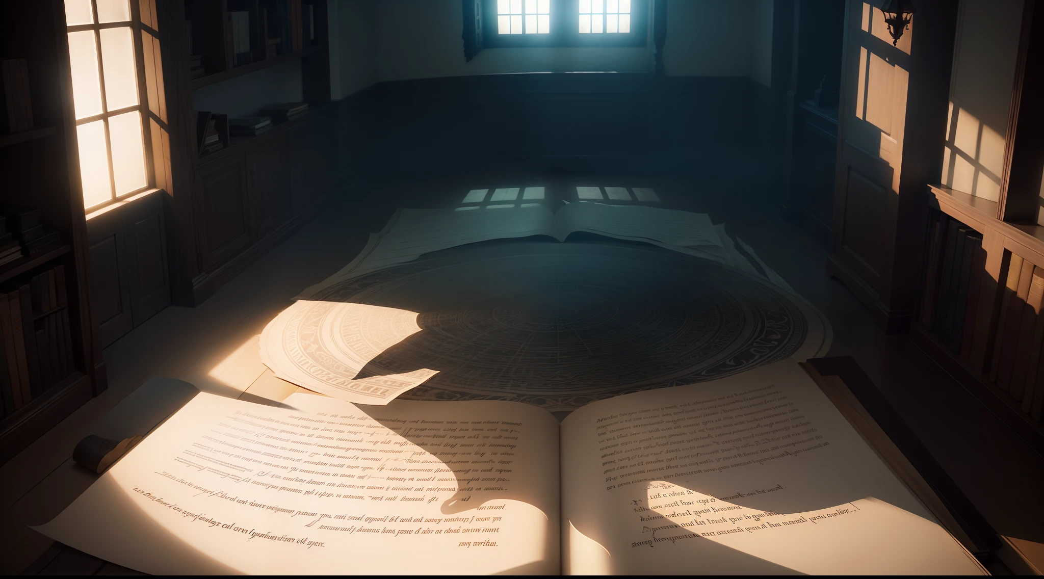 Matthias's words coming alive, as spectral shadows seem to dance across the pages, creating a chilling visual representation of the village's torment.