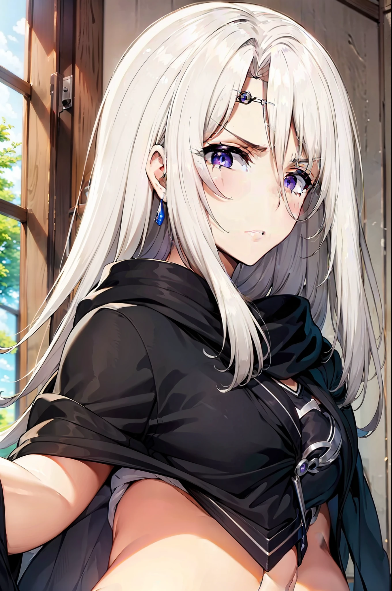 grabbing another's ass,disgusted,silver hair,blue eyes