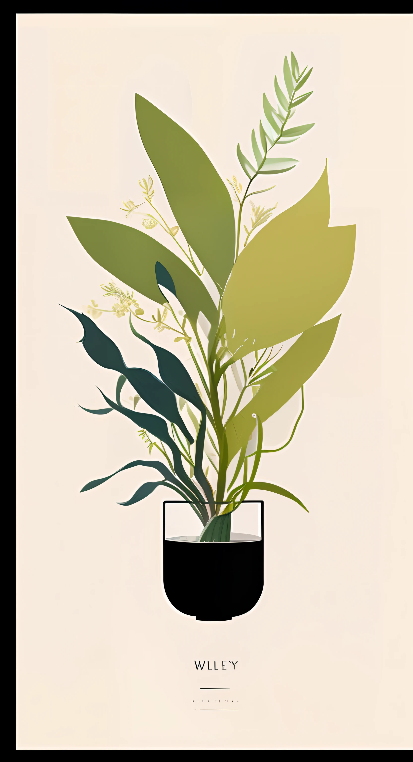 there is a plant that is in a pot on a table, plants in a glass vase, plants in glass vase, botanical poster, minimalist illustration, floral growth, walter white botanical poster, houseplant, poster illustration, detailed plant life, detailed plants, plants in beakers, floral environment, potted plant, green plant, art deco nature, in style of digital illustration