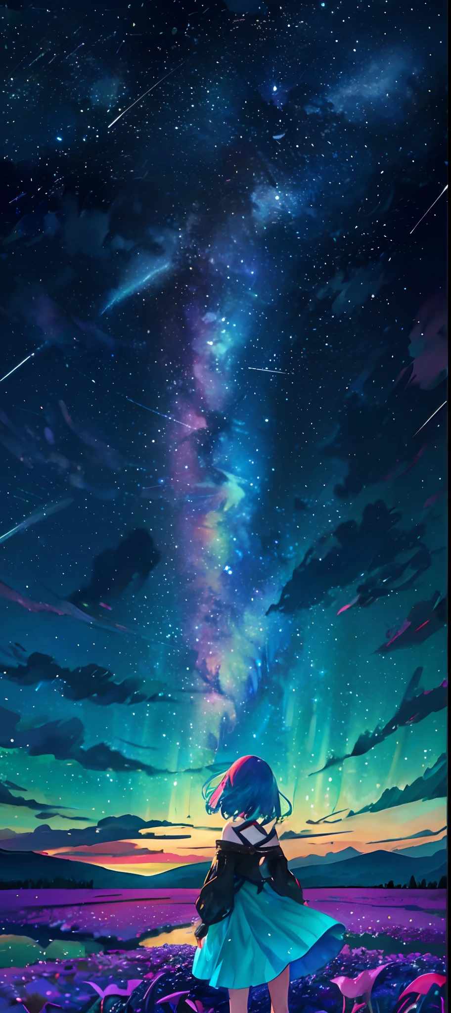 A girl standing on a rock looking at the stars - SeaArt AI
